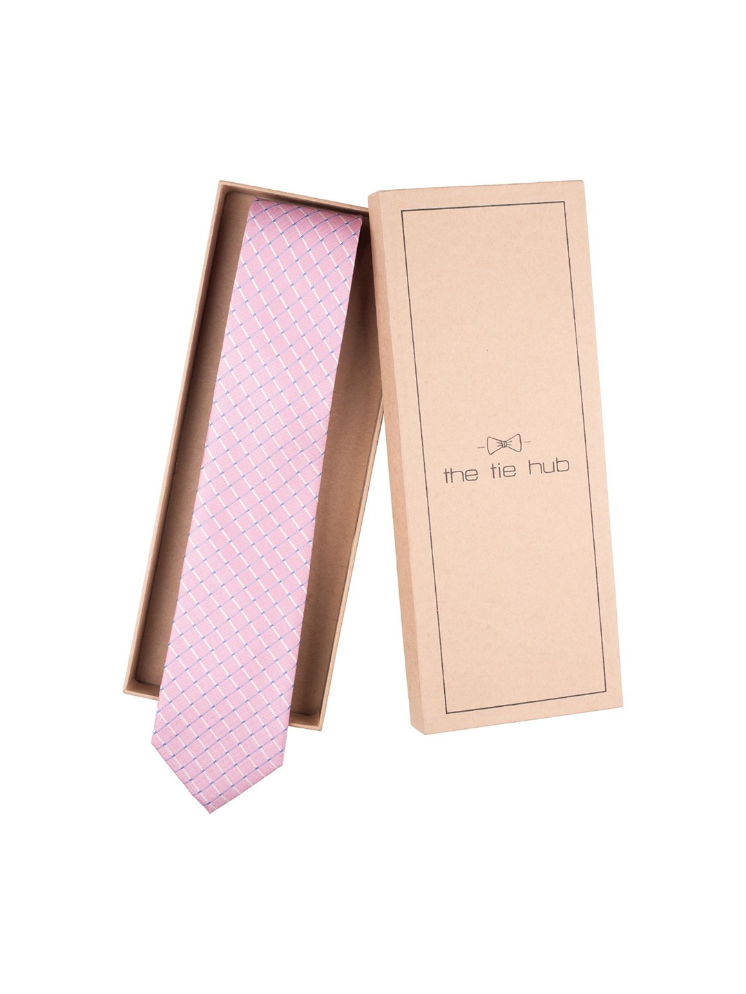 

The Tie Hub Men Checked Broad Tie, Pink