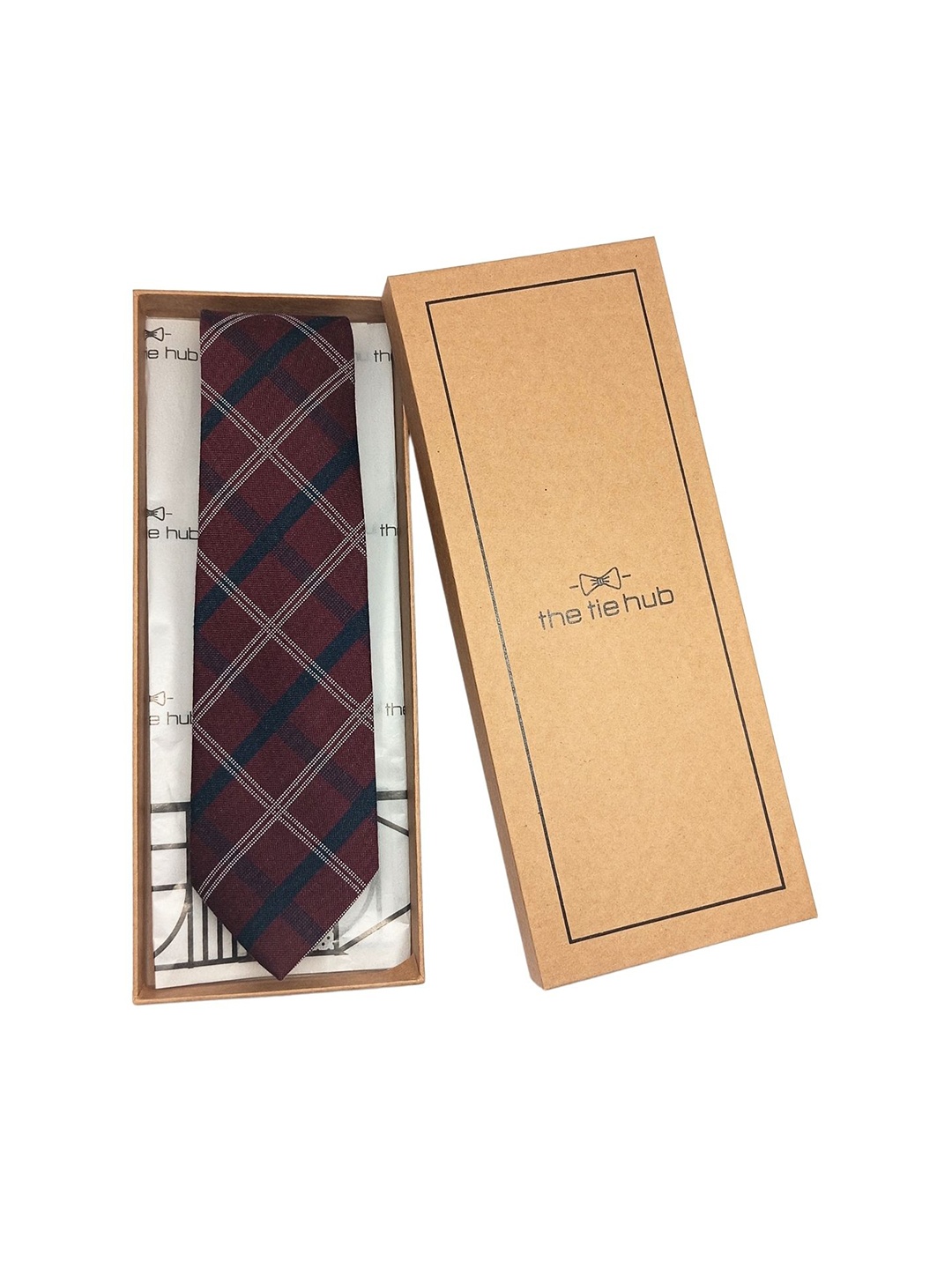 

The Tie Hub Men Checked Broad Tie, Burgundy