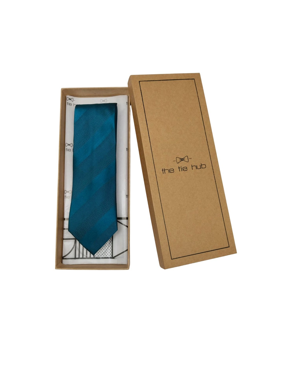 

The Tie Hub Men Striped Silk Broad Tie, Teal