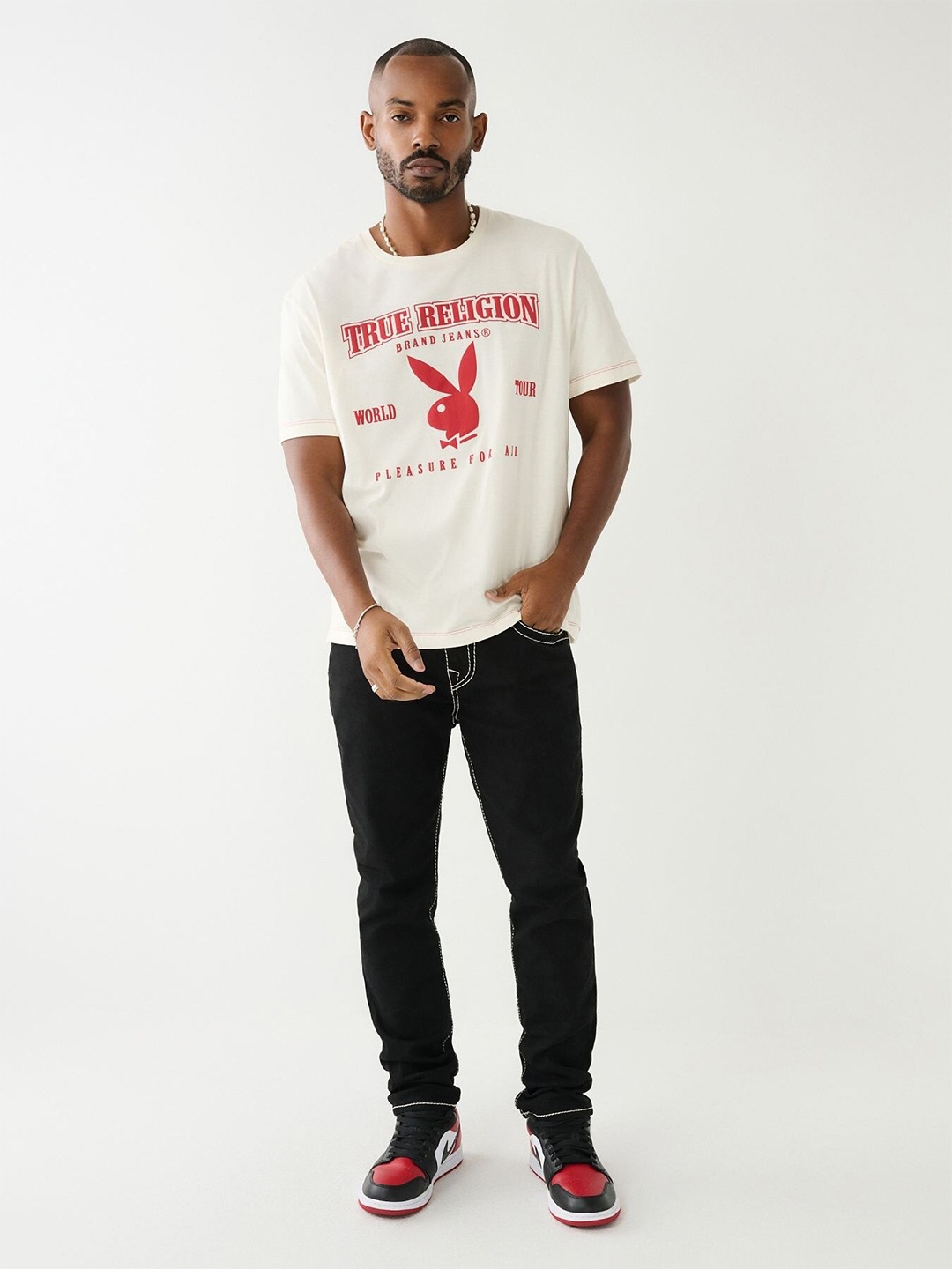 

True Religion Typography Printed Pure Cotton T-shirt, Off white