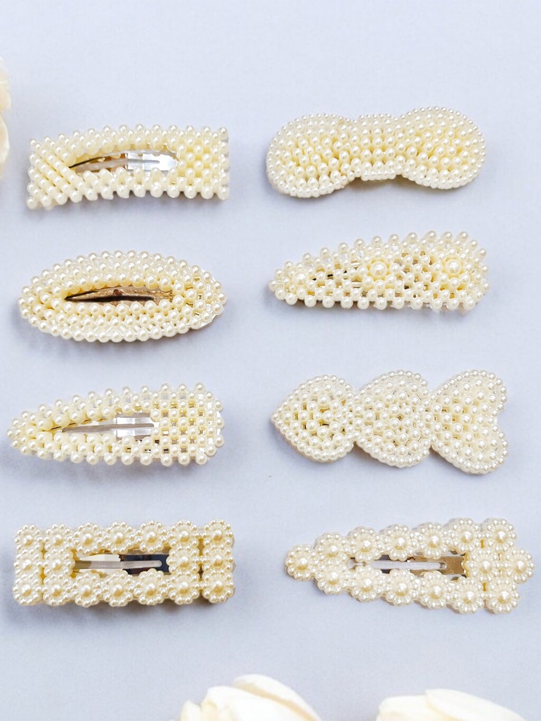 

ANNA CREATIONS Set Of 8 Beaded Tic Tac Hair Clip, White
