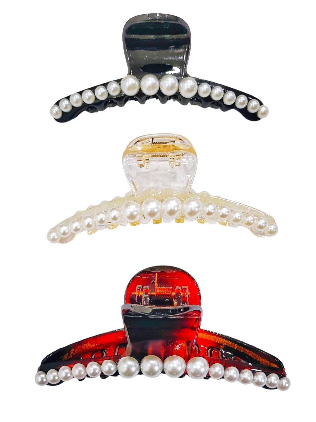 

ANNA CREATIONS Set of 3 Beaded Claw Clip, Red