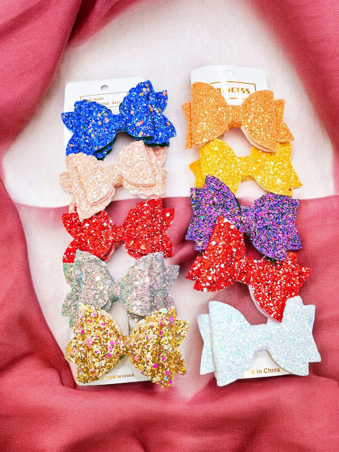 

ANNA CREATIONS Girls Set of 10 Embellished Bows Alligator Hair Clip, Blue