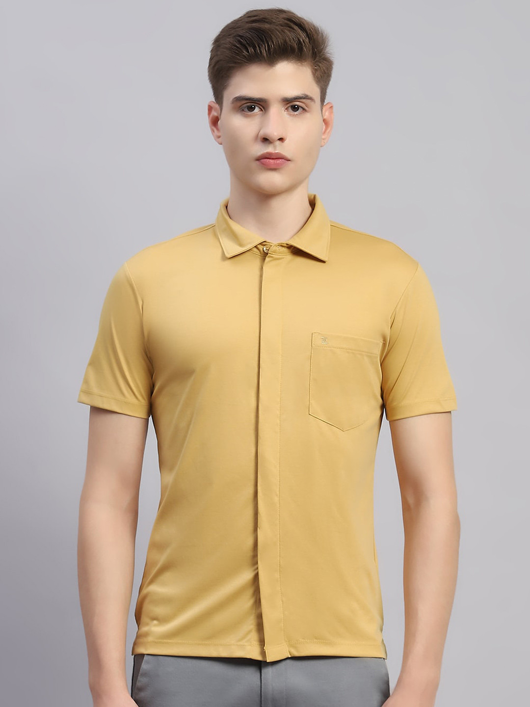 

Monte Carlo Opaque Cotton Casual Shirt, Mustard