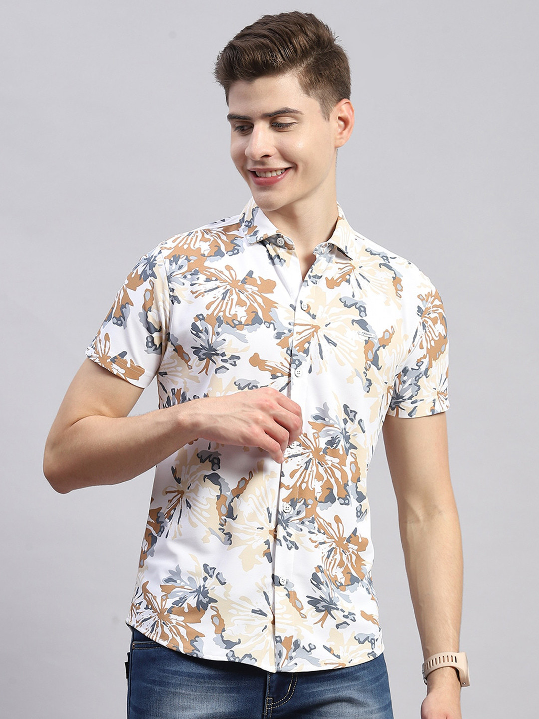 

Monte Carlo Floral Opaque Printed Cotton Casual Shirt, White