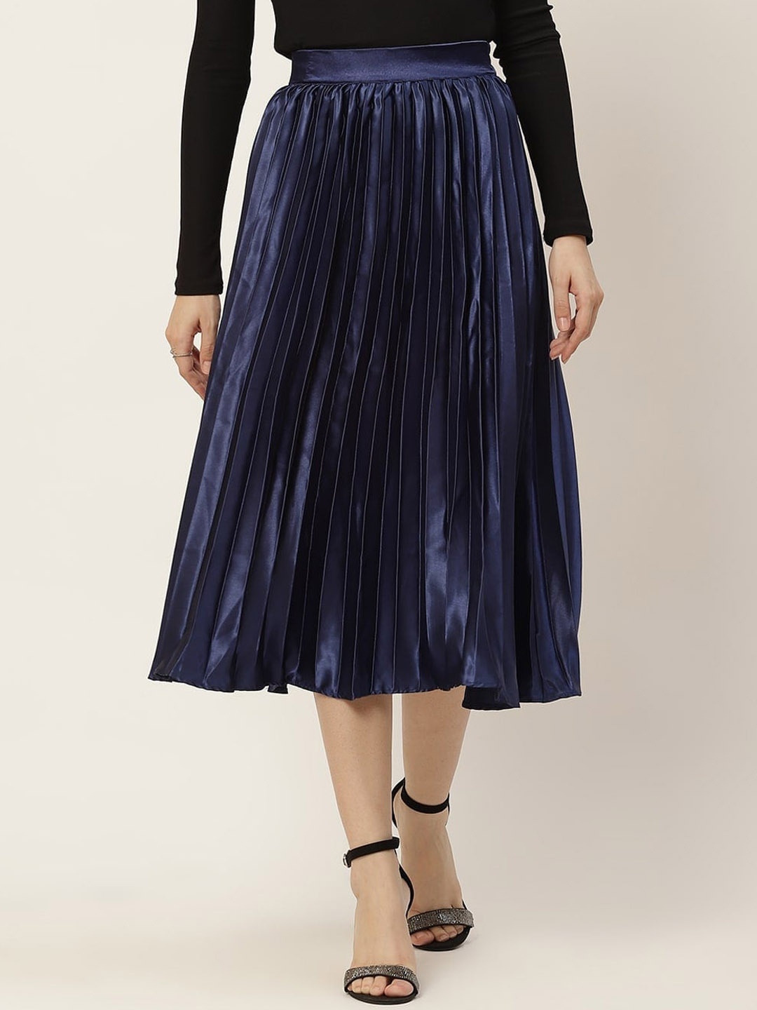

Slenor Satin Flared Midi Skirt, Blue