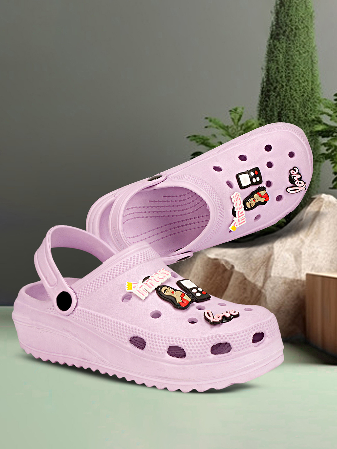 

BAESD Women Self Design Clogs, Purple