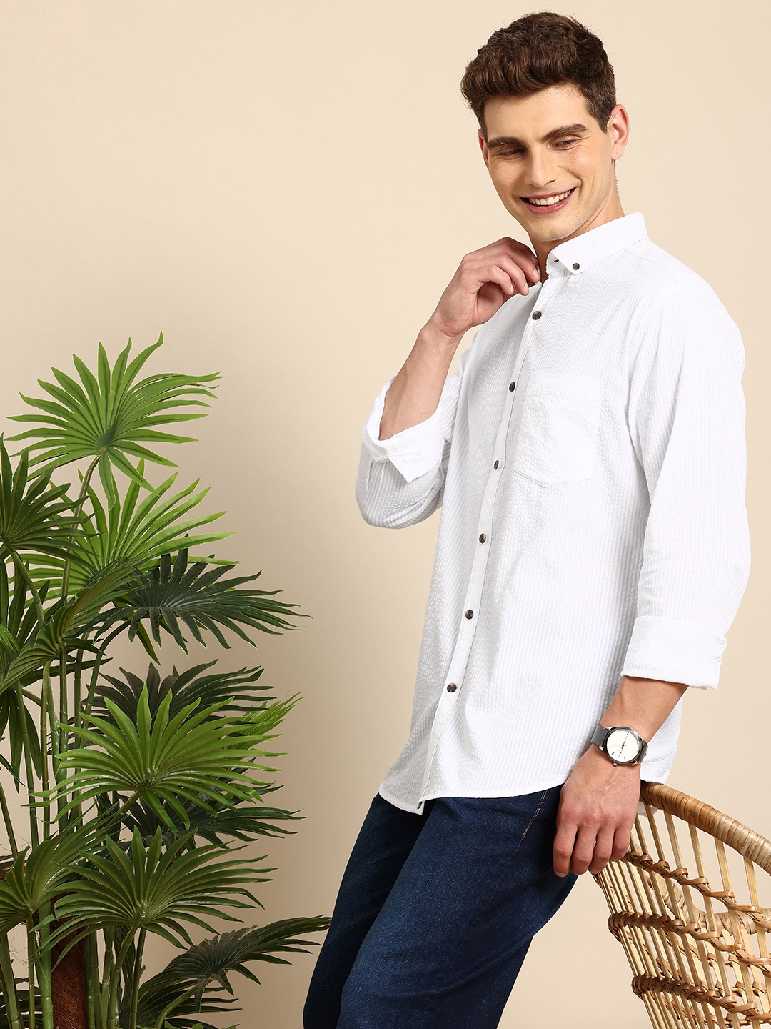 

Mast & Harbour Men Pure Cotton Casual Shirt, White