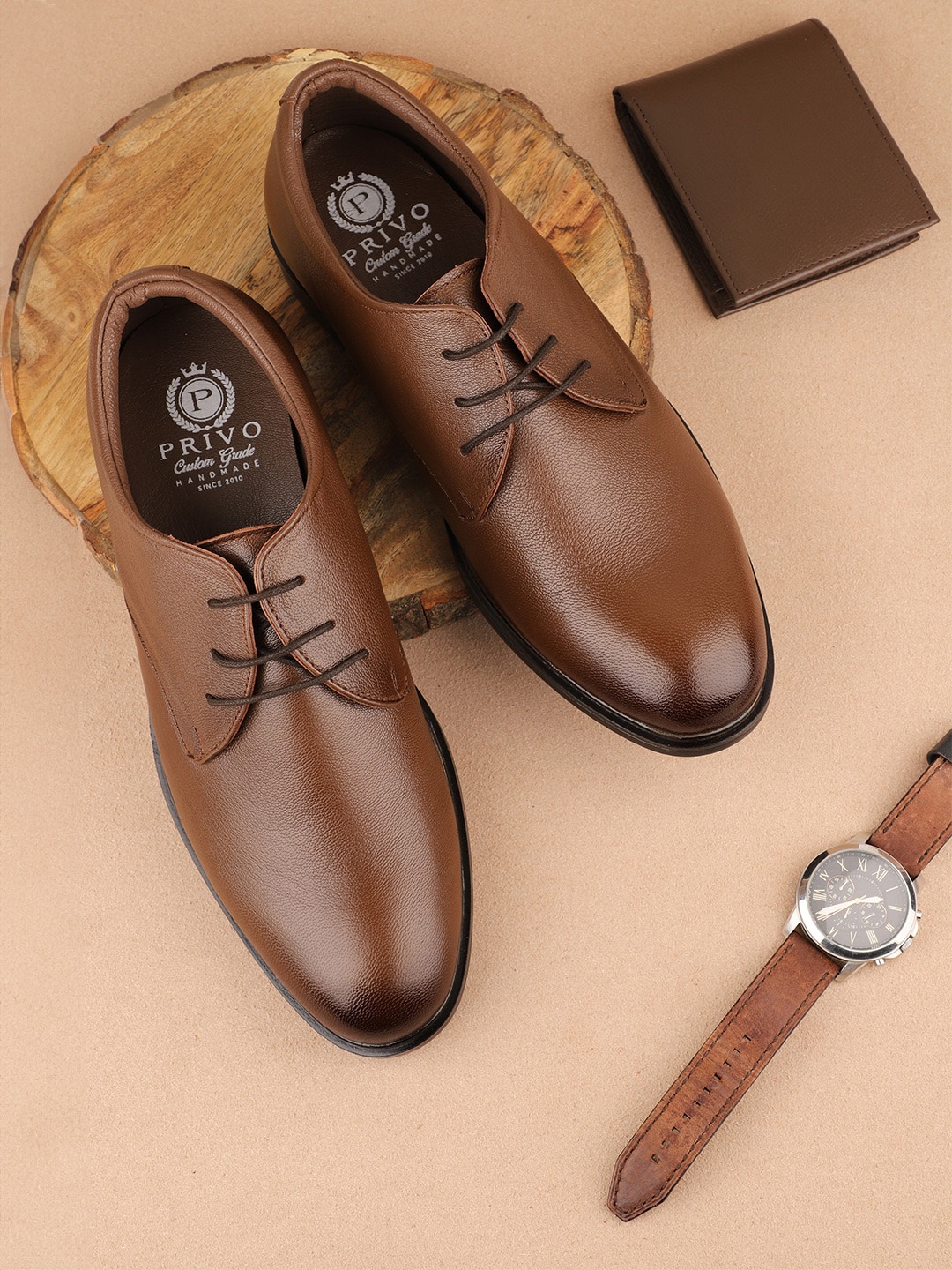 

PRIVO by Inc.5 Men Leather Lace Up Formal Derbys, Tan