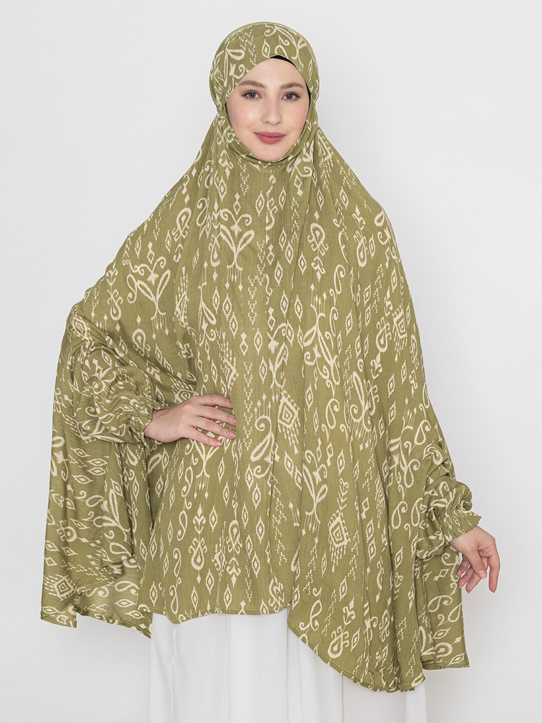 

SANASH Collections Floral Printed Namaz Dupatta, Olive
