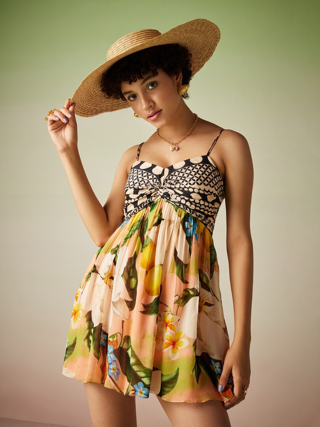 

VERB BY PALLAVI SINGHEE Floral Print Shoulder Straps Fit & Flare Mini Dress, Multi