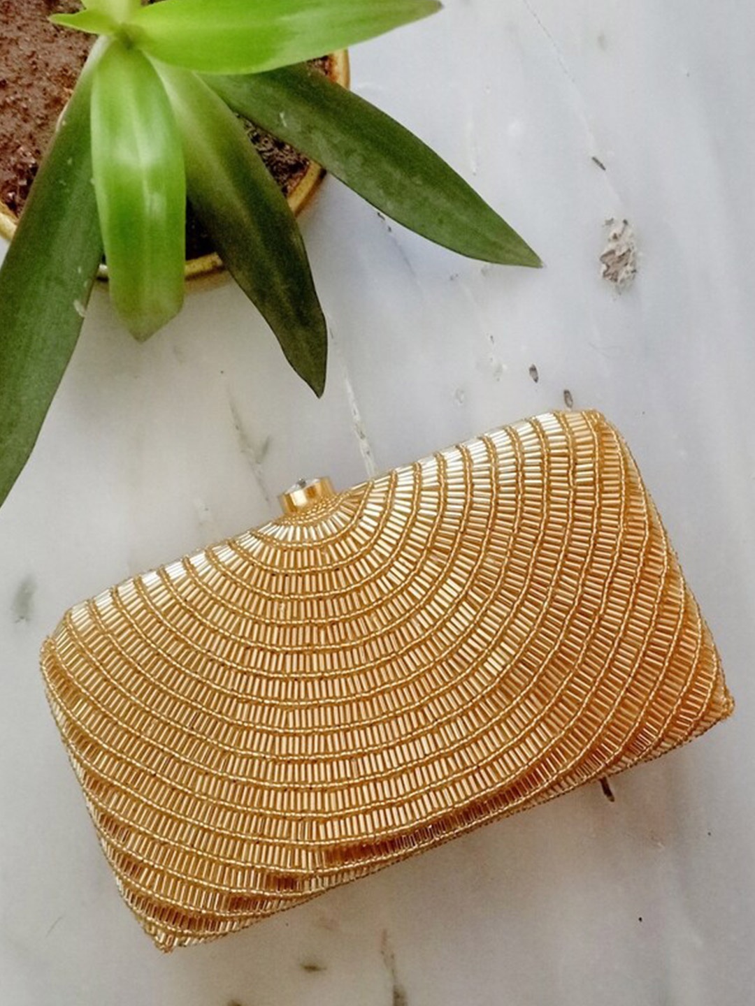 

A Clutch Story Embroidered Box Clutch, Gold