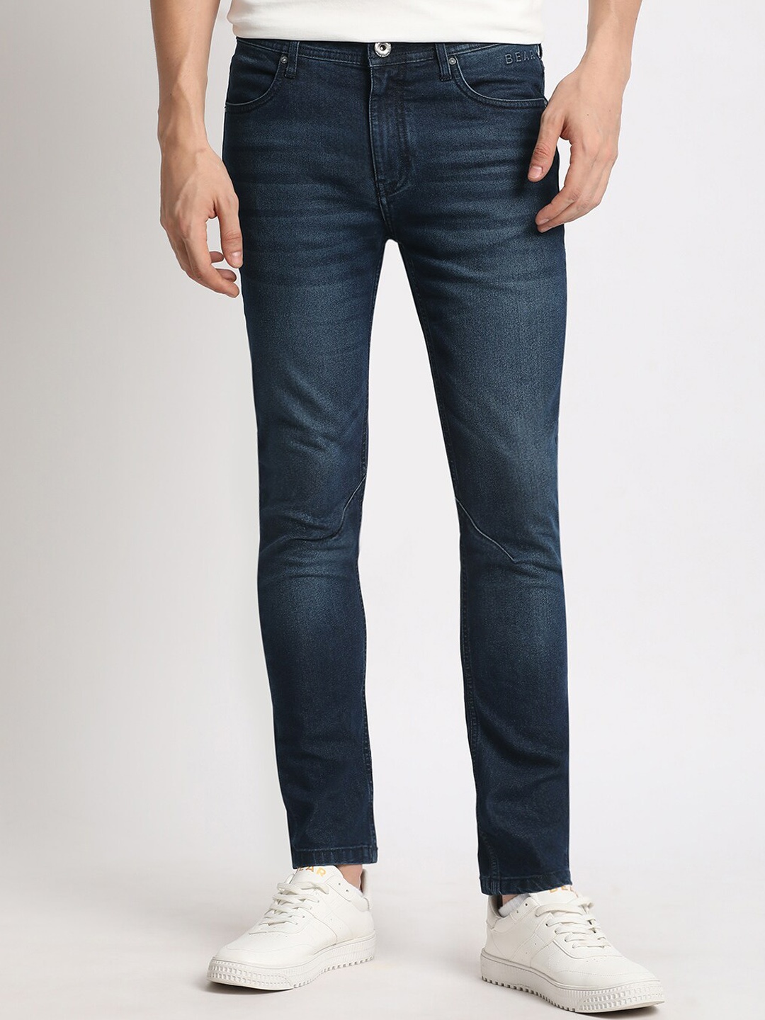 

THE BEAR HOUSE Men Skinny Fit Clean Look Light Fade Whiskers Stretchable Jeans, Blue
