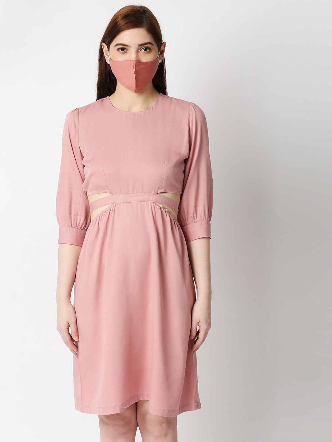 

Kraus Jeans Puff Sleeves Fit & Flare Dress, Pink