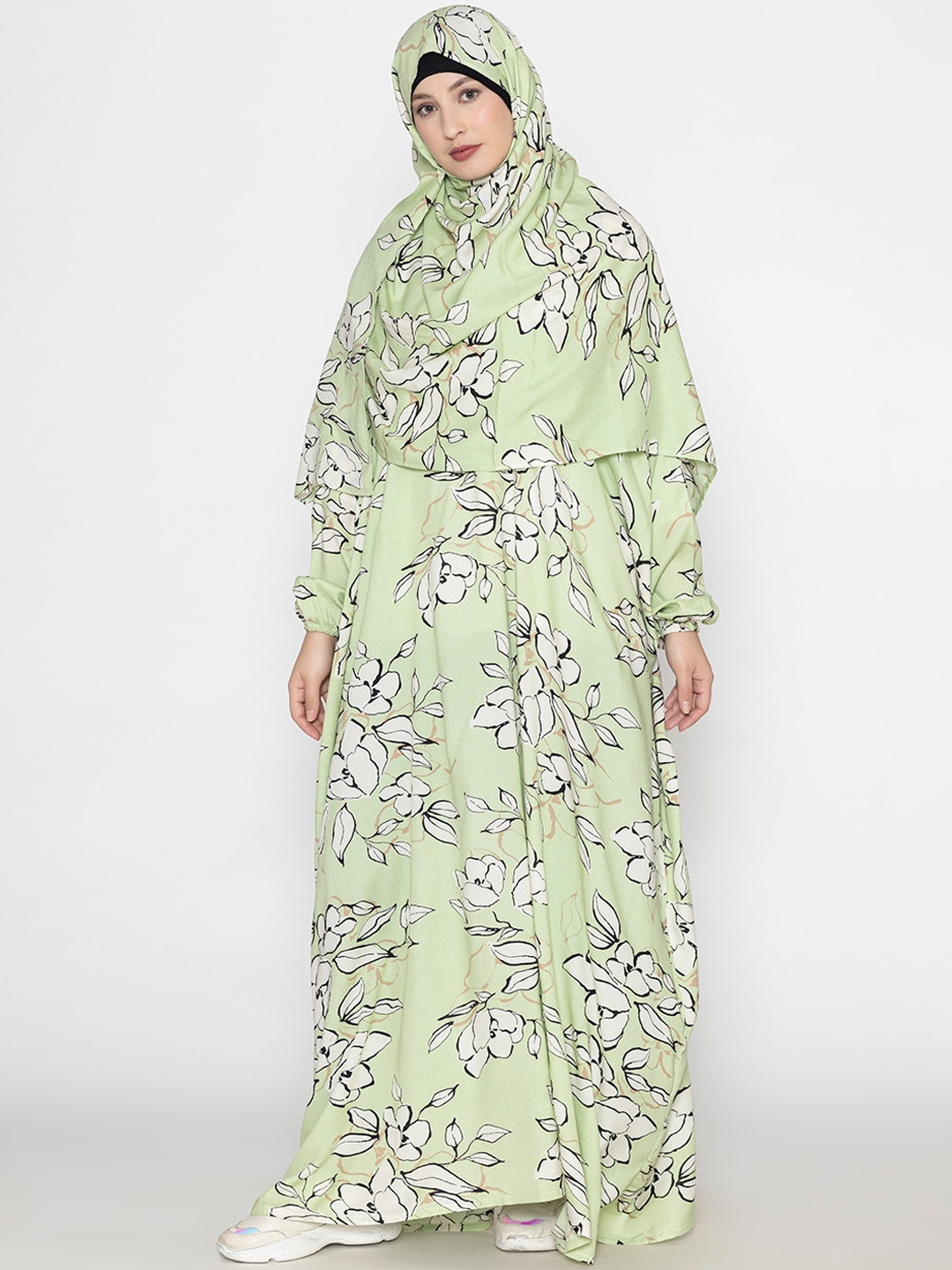 

SANASH Collections Printed Round-Neck Burqa, Green