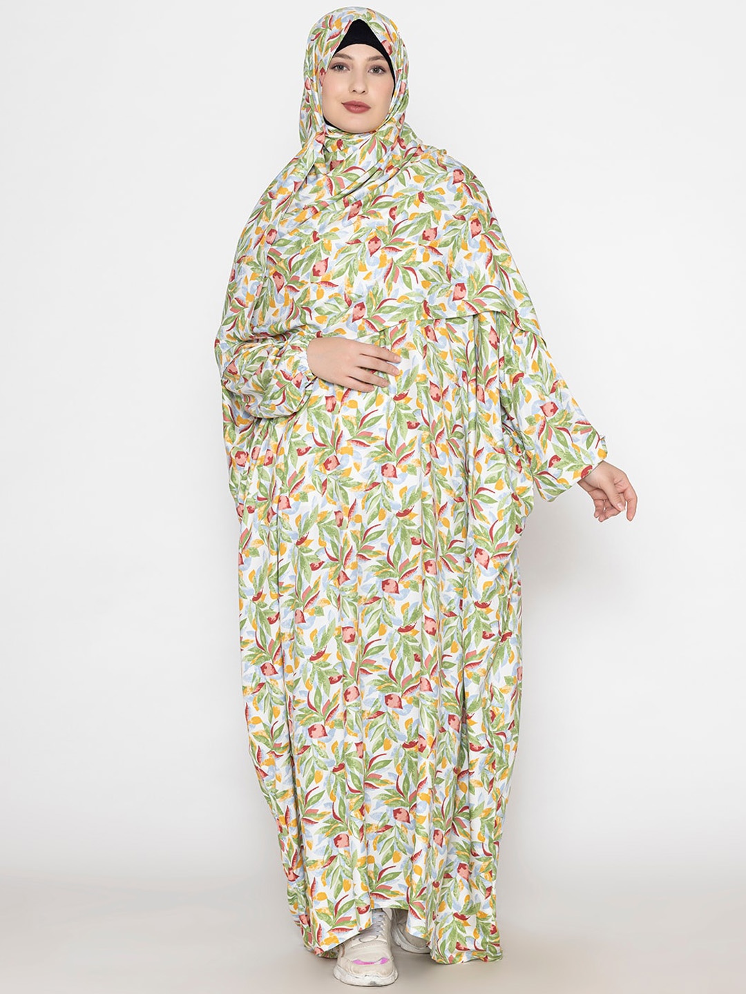 

SANASH Collections Printed With Zip Closure Round Neck Burqa, Green