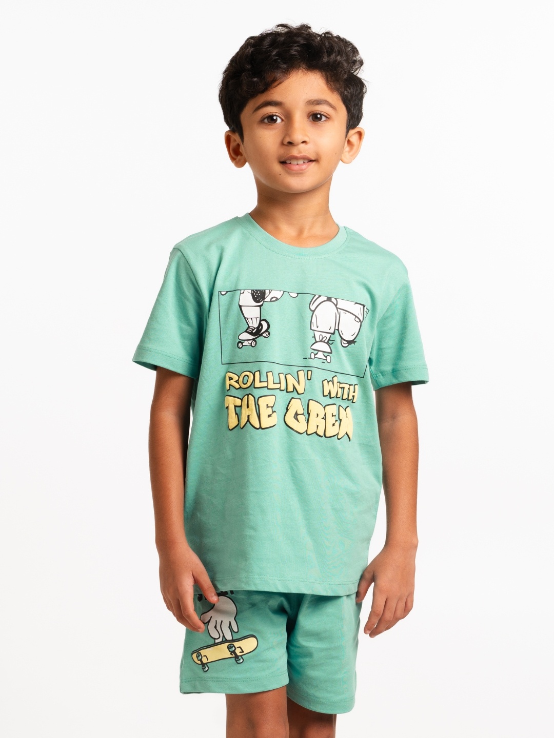 

Nap Chief Kids Printed Pure Cotton T-shirt With Short, Green