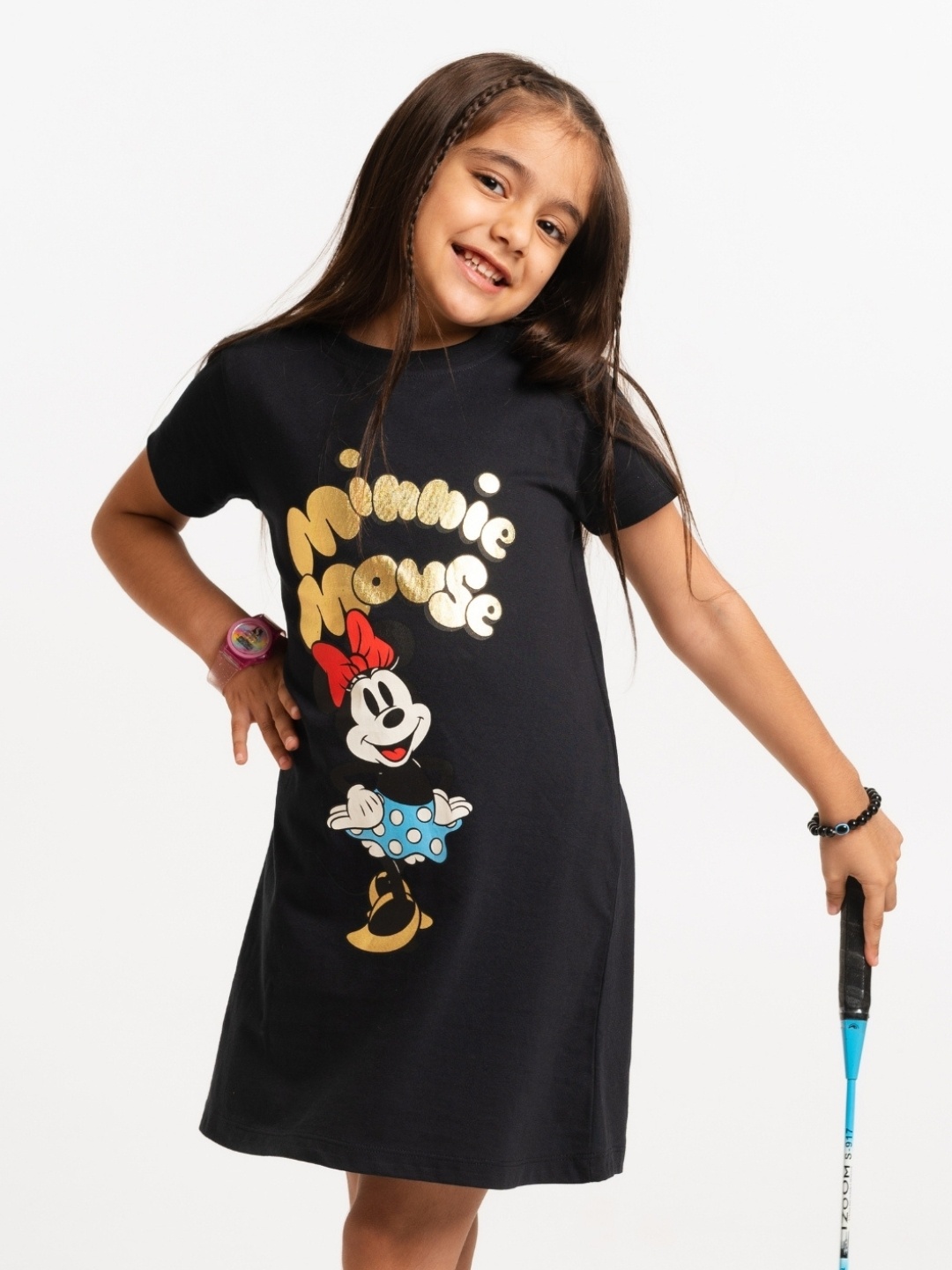 

Nap Chief Girls Minnie Mouse Printed Cotton A-Line Dress, Black