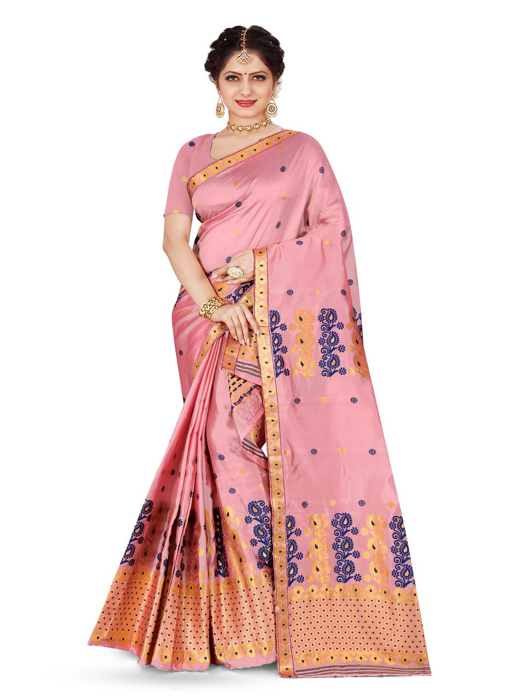

Skiran's Assamese Mekhela Chador Woven Design Zari Art Silk Saree, Rust