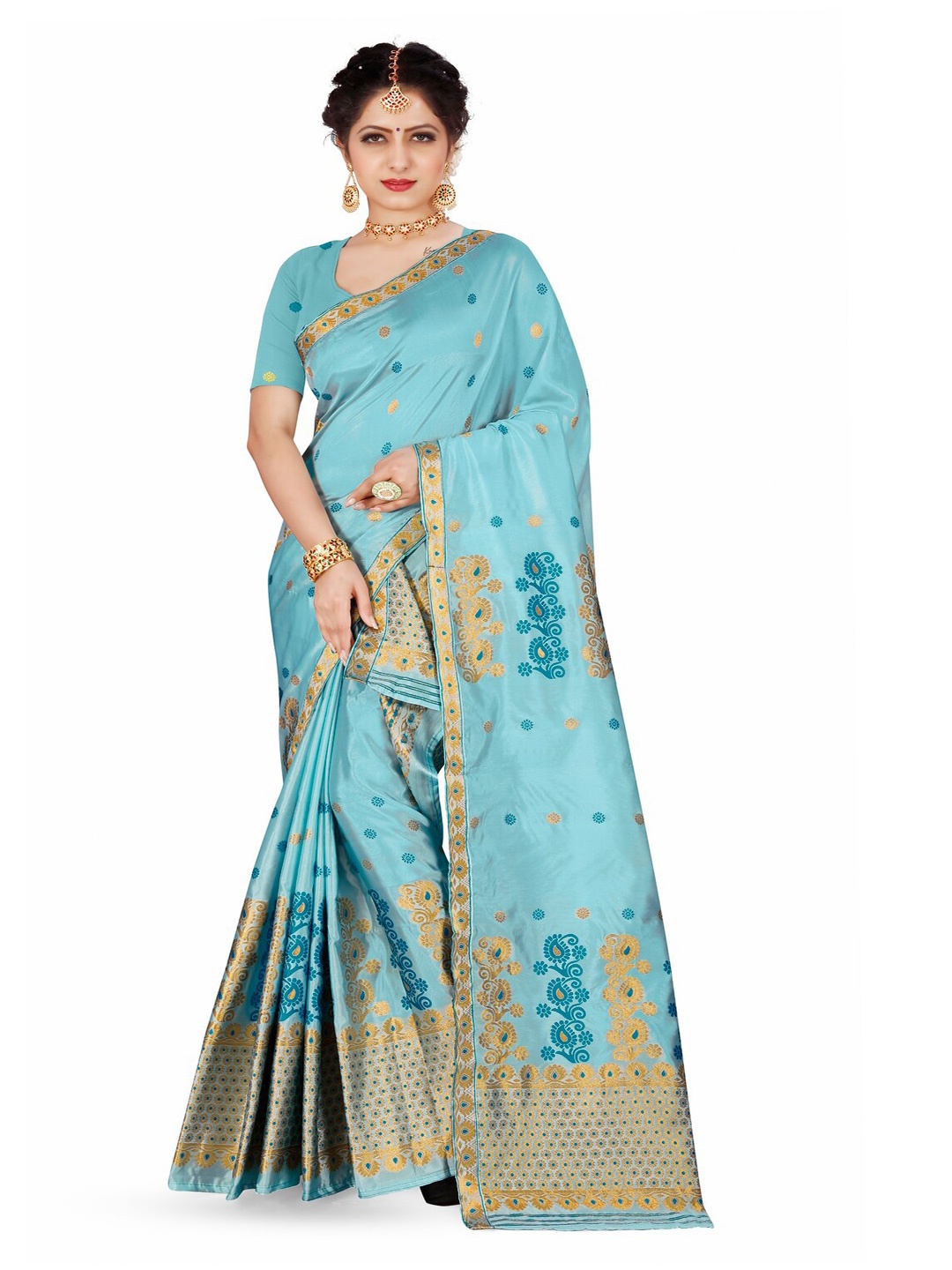 

Skiran's Assamese Mekhela Chador Woven Design Zari Art Silk Saree, Blue