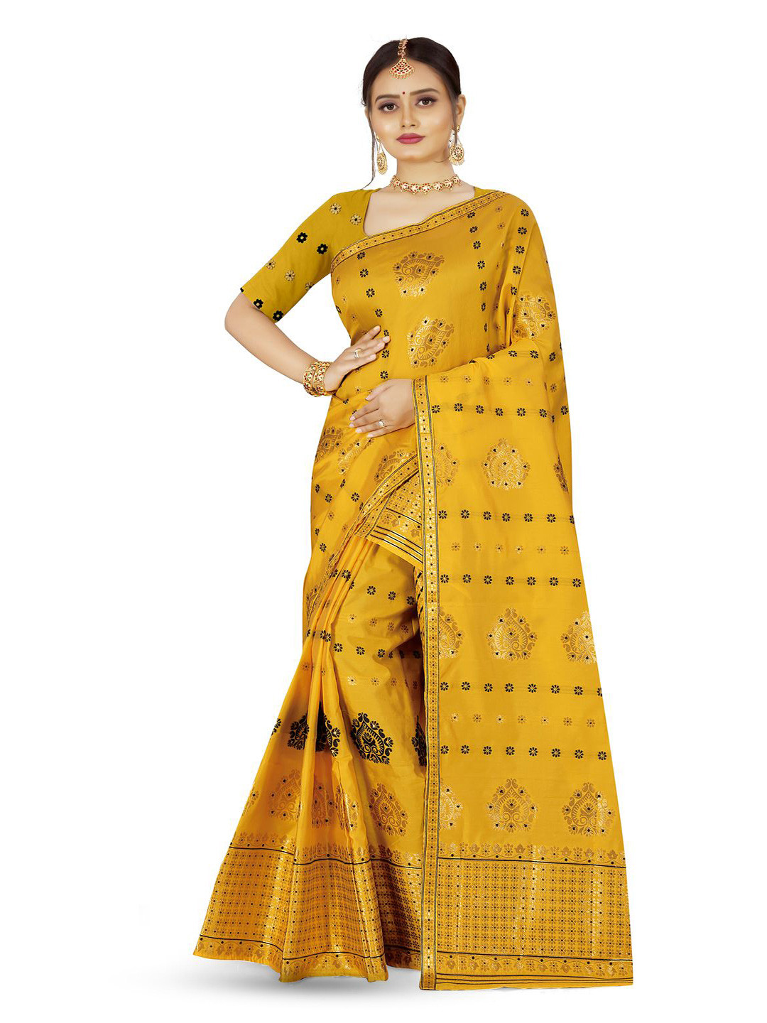 

Skiran's Assamese Mekhela Chador Woven Design Zari Art Silk Saree, Gold