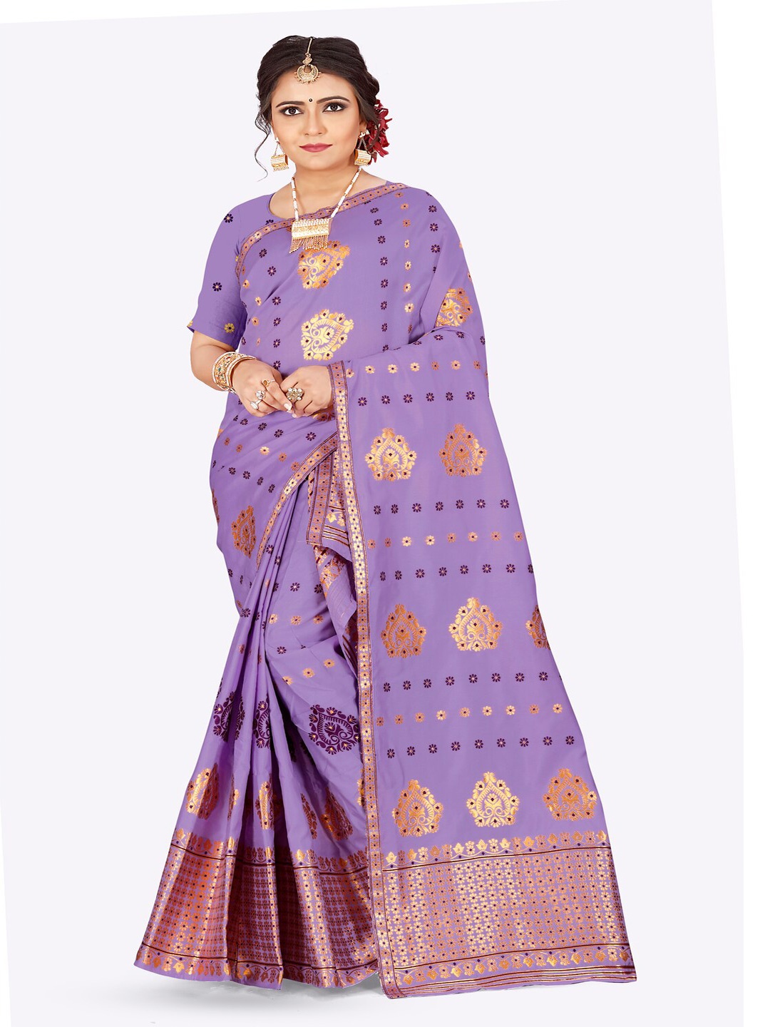 

Skiran's Assamese Mekhela Chador Woven Design Zari Art Silk Saree, Lavender