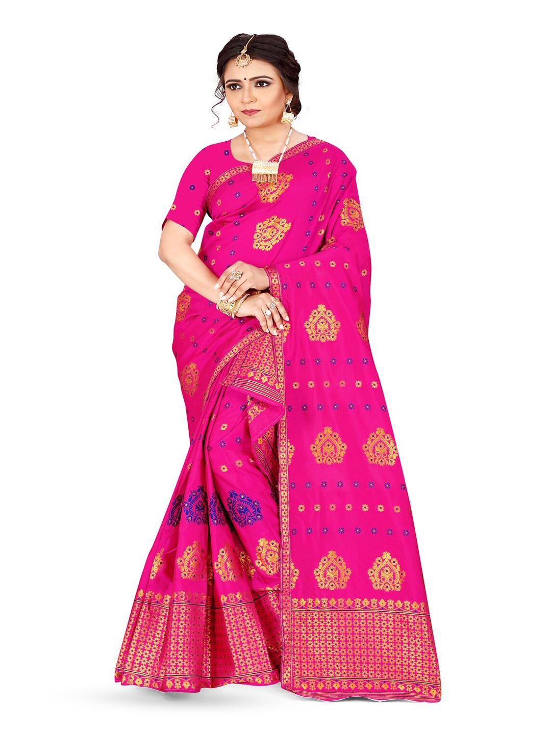 

Skiran's Assamese Mekhela Chador Woven Design Zari Art Silk Saree, Pink