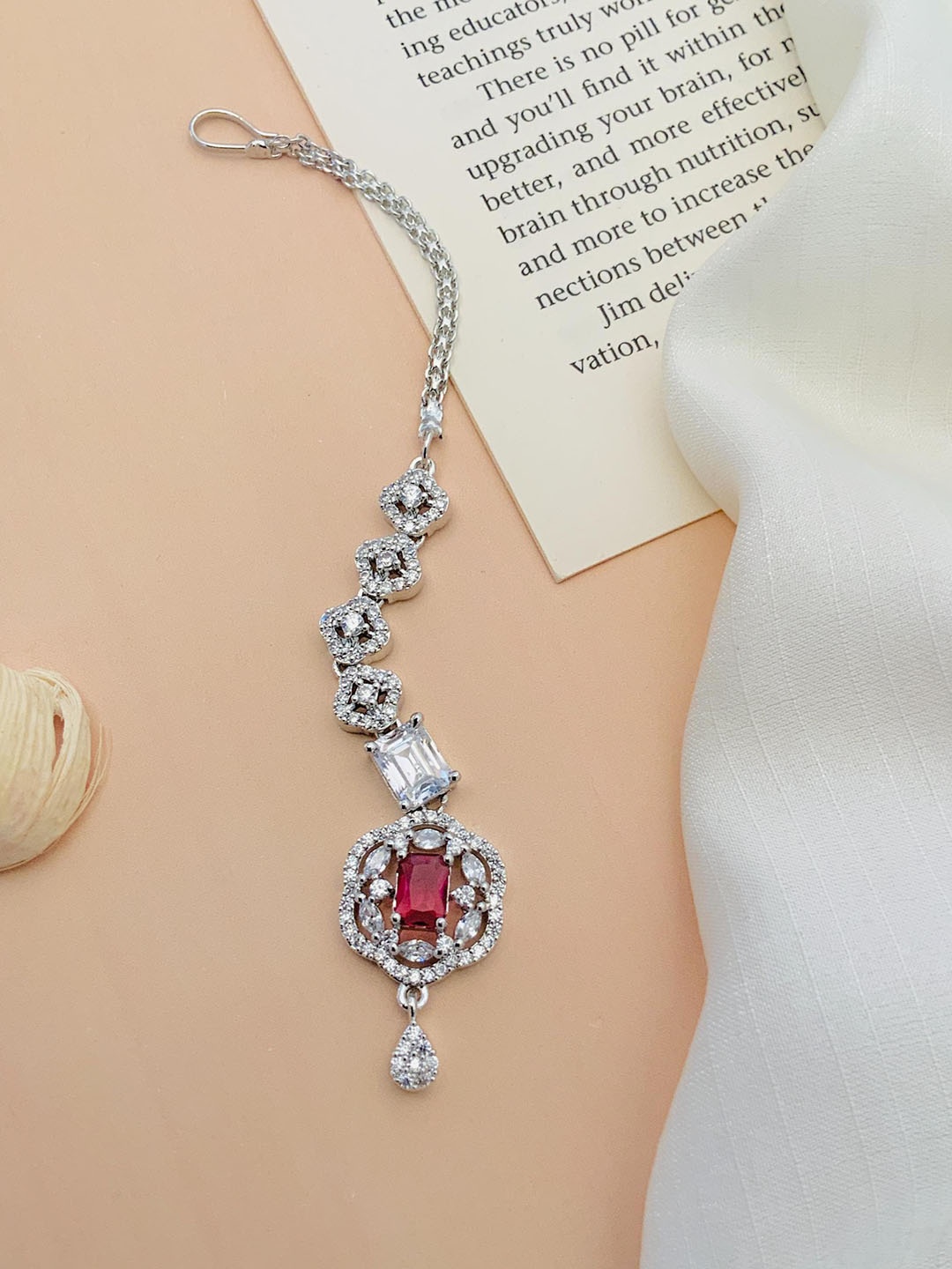 

ABDESIGNS Silver Plated Artificial Stones and Beads Studded Maang Tikka