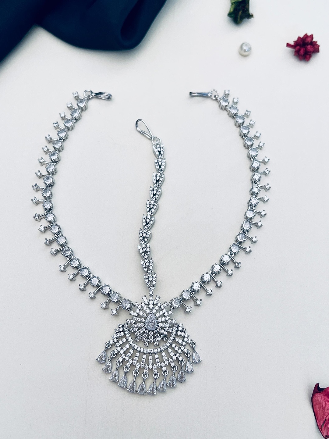 

ABDESIGNS Silver Plated Artificial Stones and Beads Studded Matha Patti