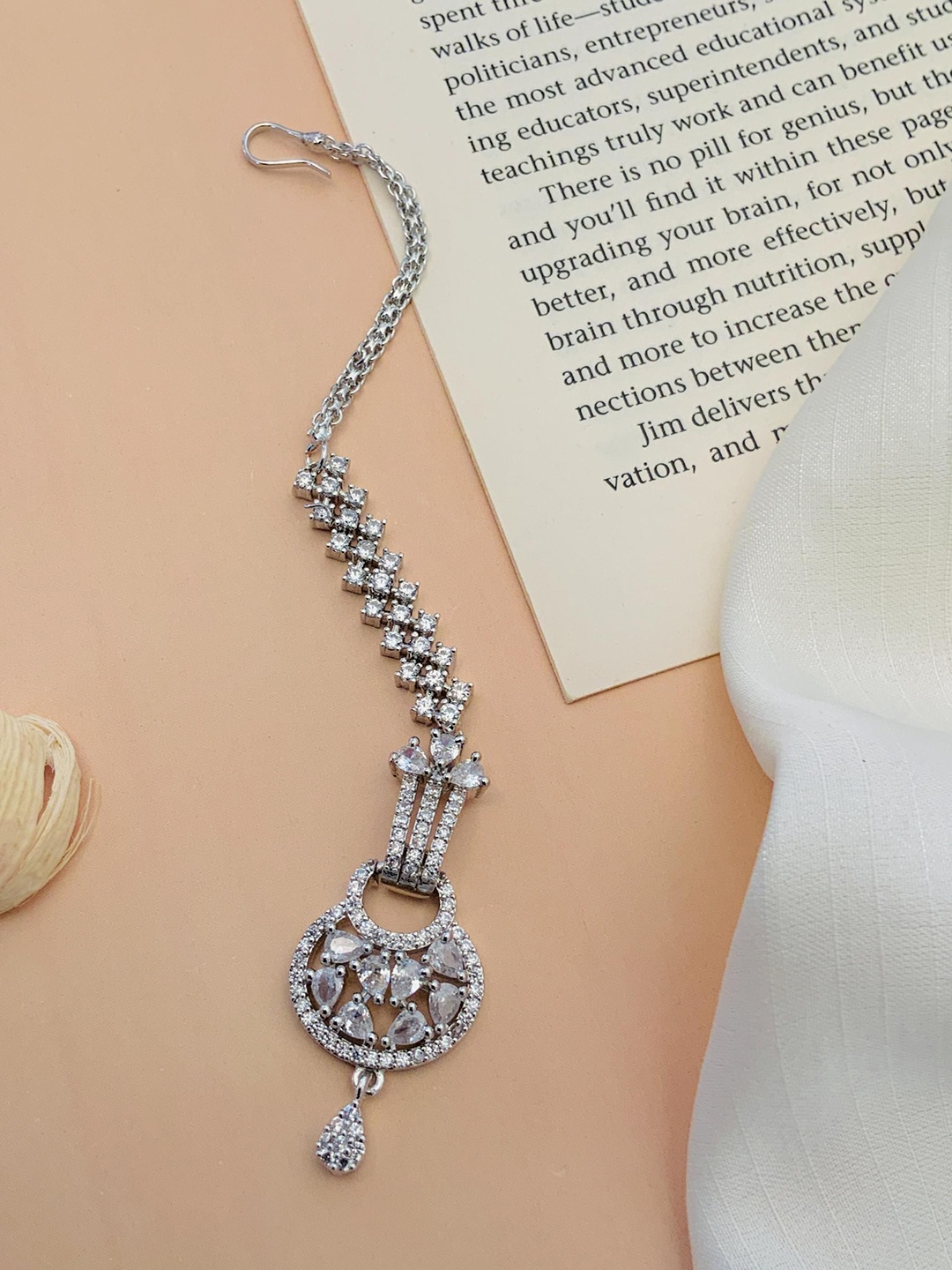 

ABDESIGNS Silver Plated Artificial Stones and Beads Studded Maang Tikka