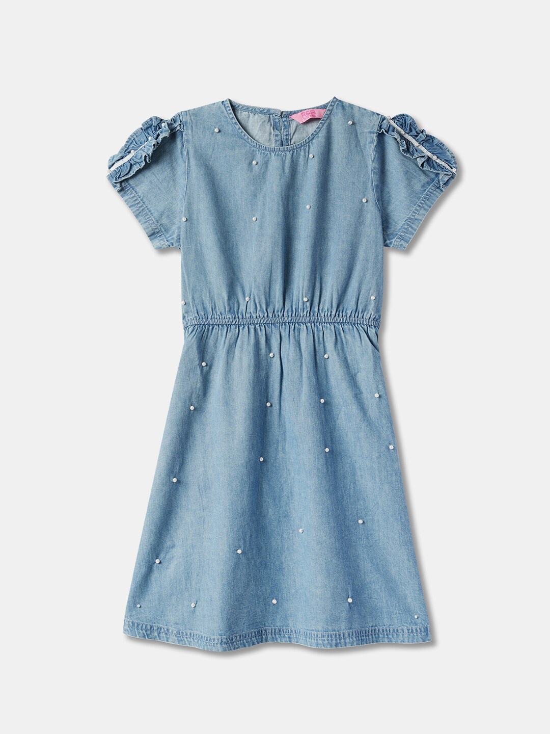 

R&B Embellished Cotton Fit & Flare Dress, Blue