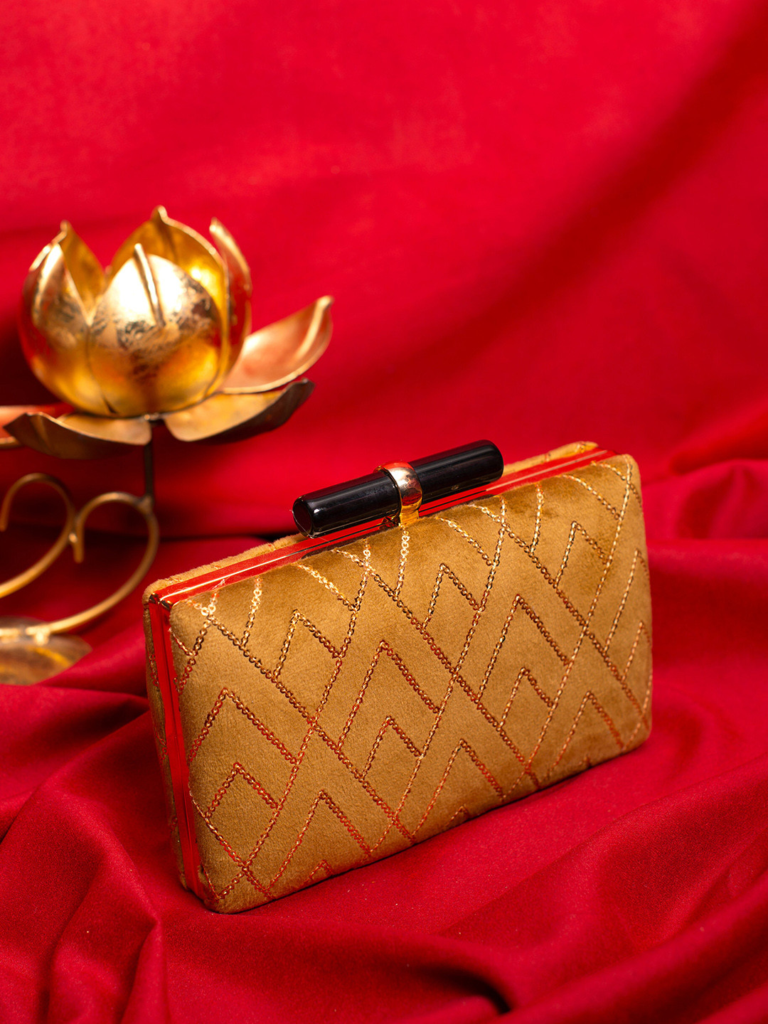 

ARTKLIM Embroidered Box Clutch, Gold