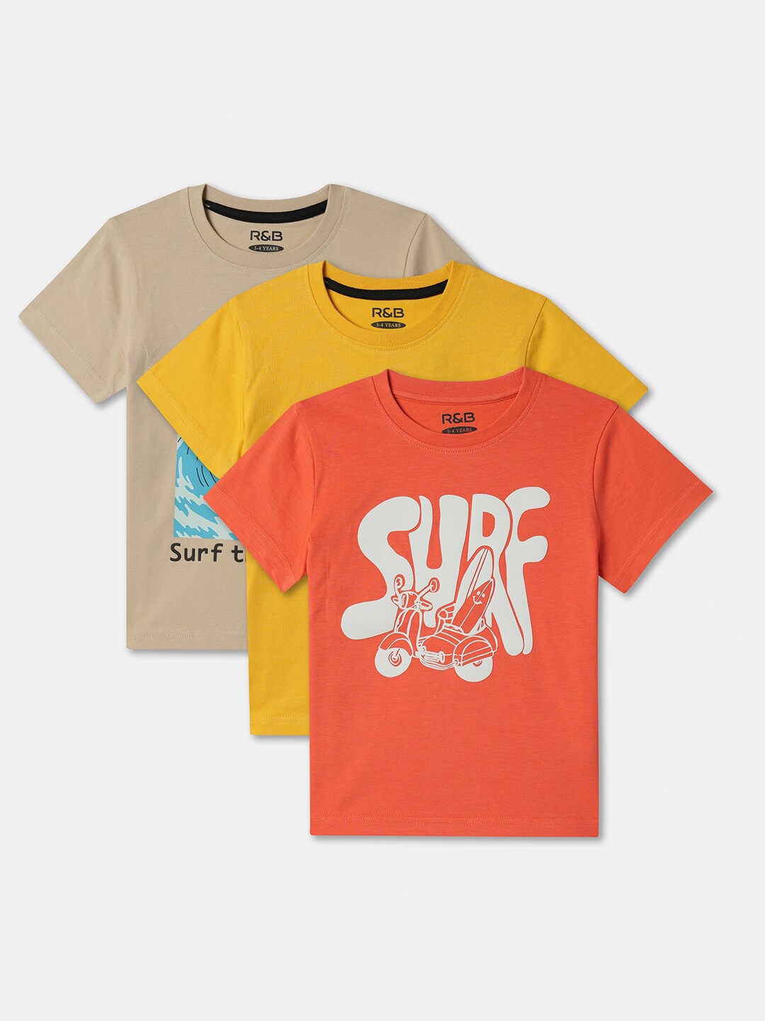

R&B Boys Pack Of 3 Printed Cotton T-shirt, Brown