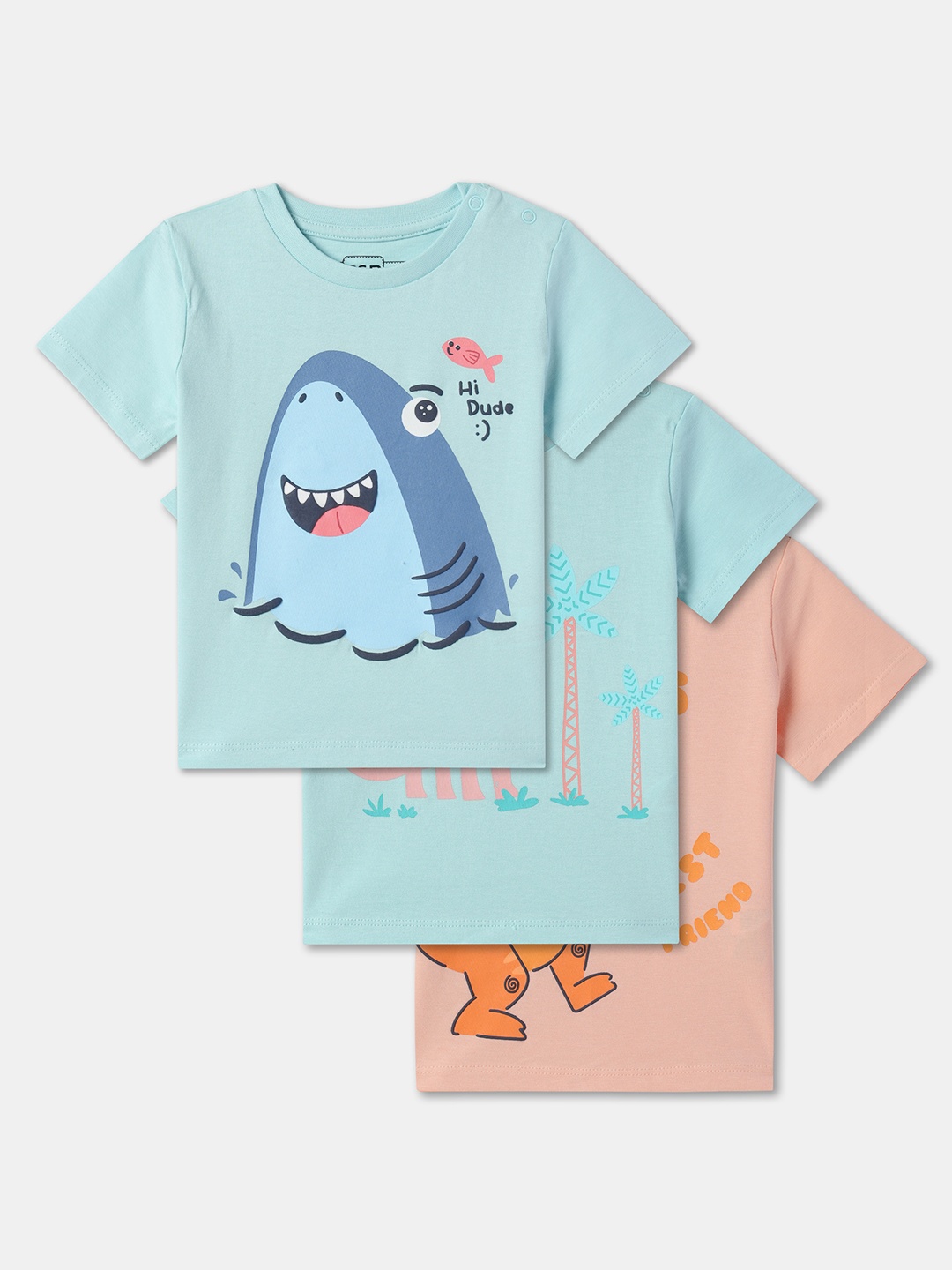 

R&B Boys Pack Of 3 Printed Cotton T-shirt, Blue