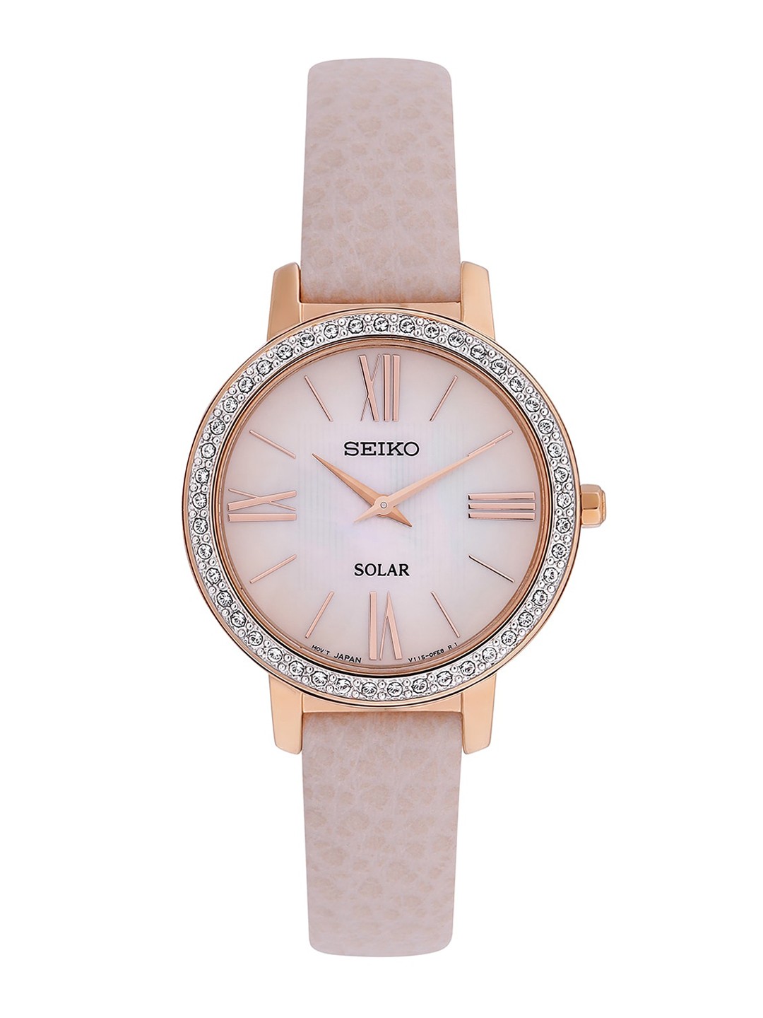 

SEIKO Women Embellished Dial & Leather Straps Analogue Motion Powered Watch SUP460P1, Pink