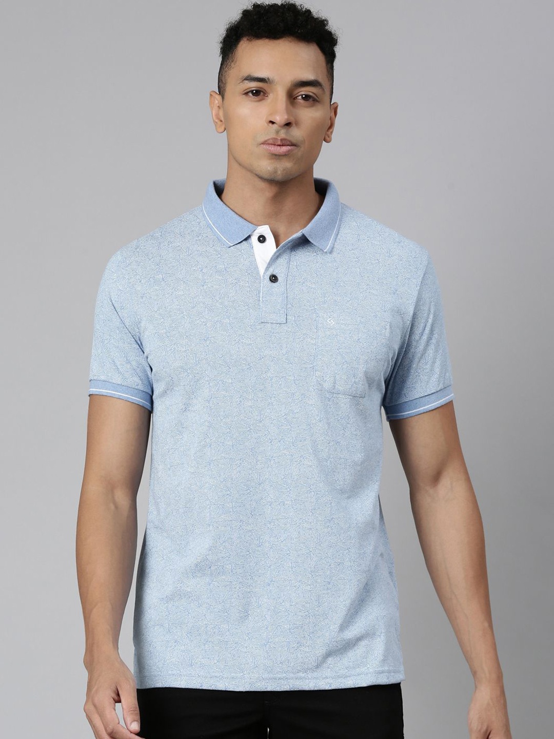 

Classic Polo Abstract Printed Polo Collar Short Sleeves Slim Fit T-shirt, Blue