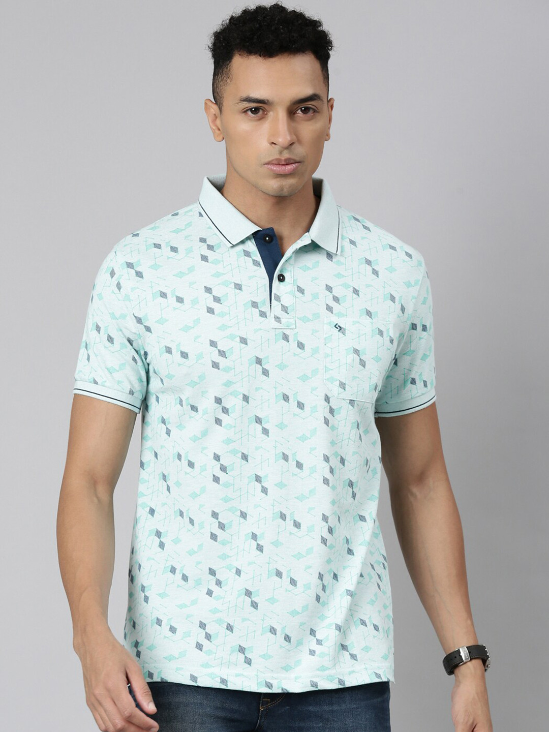 

Classic Polo Geometric Printed Polo Collar Slim Fit T-shirt, Green