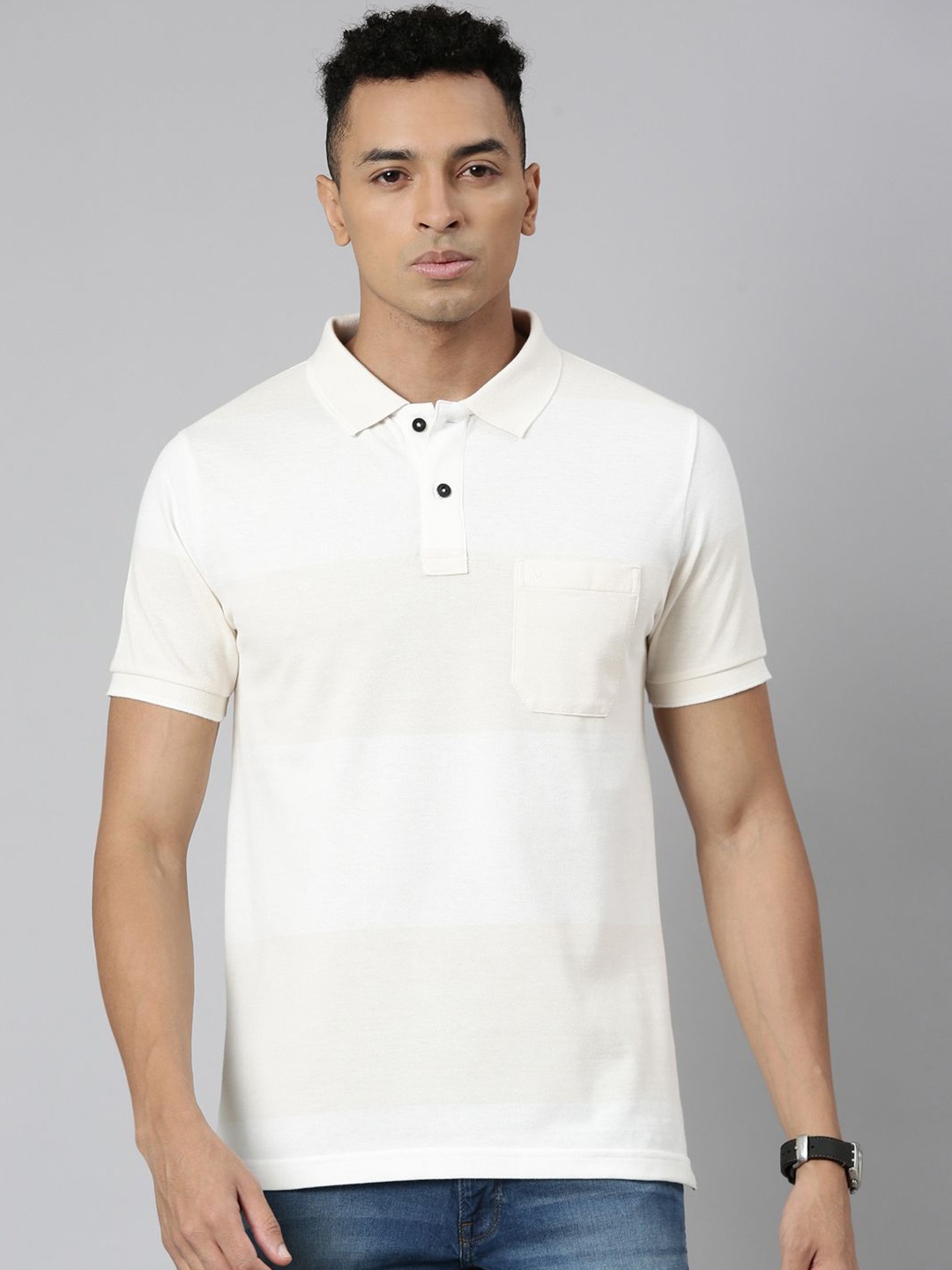 

Classic Polo Striped Polo Collar Cotton Slim Fit T-shirt, White