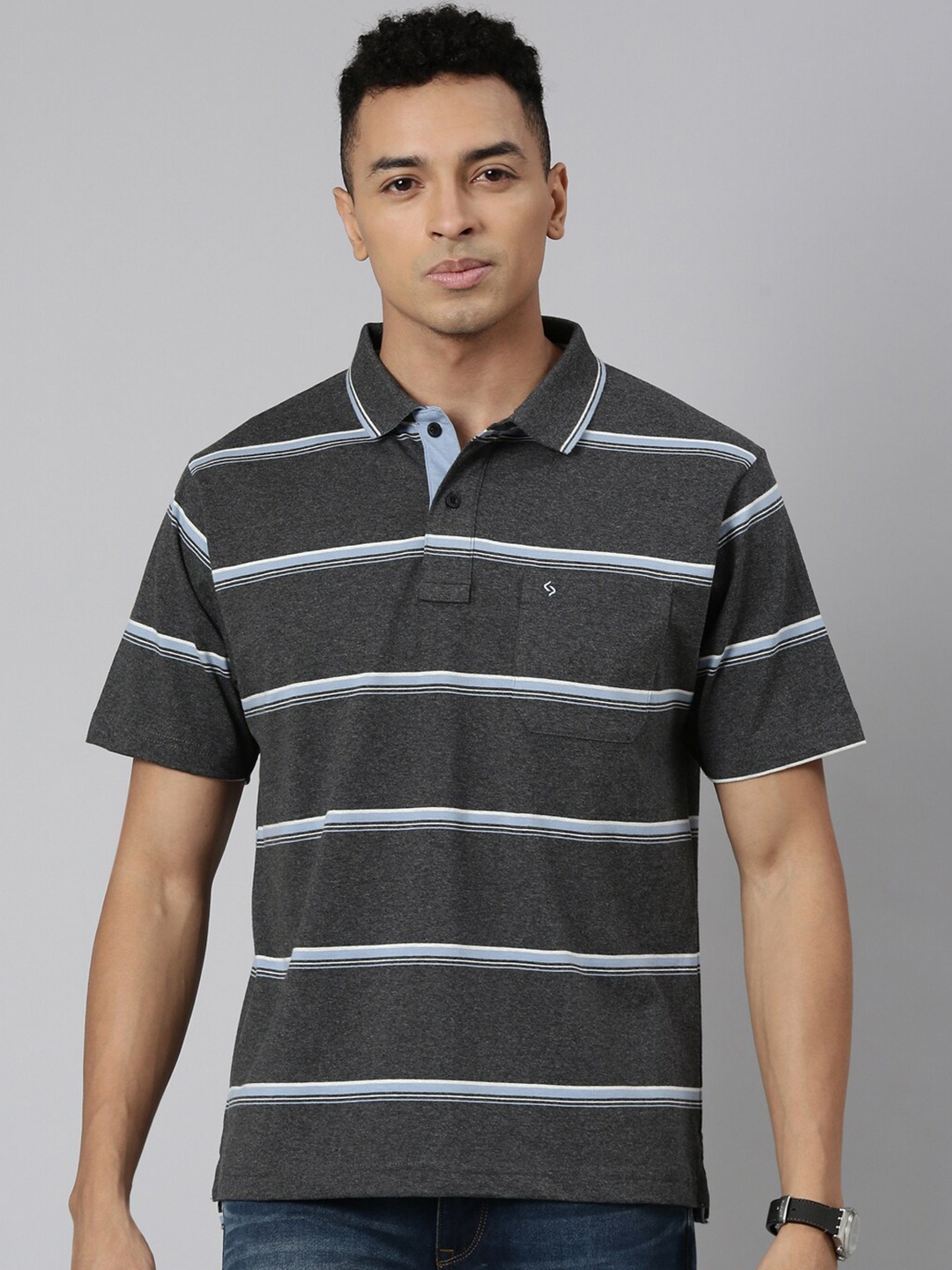 

Classic Polo Striped Polo Collar Short Sleeves Cotton Slim Fit T-shirt, Navy blue