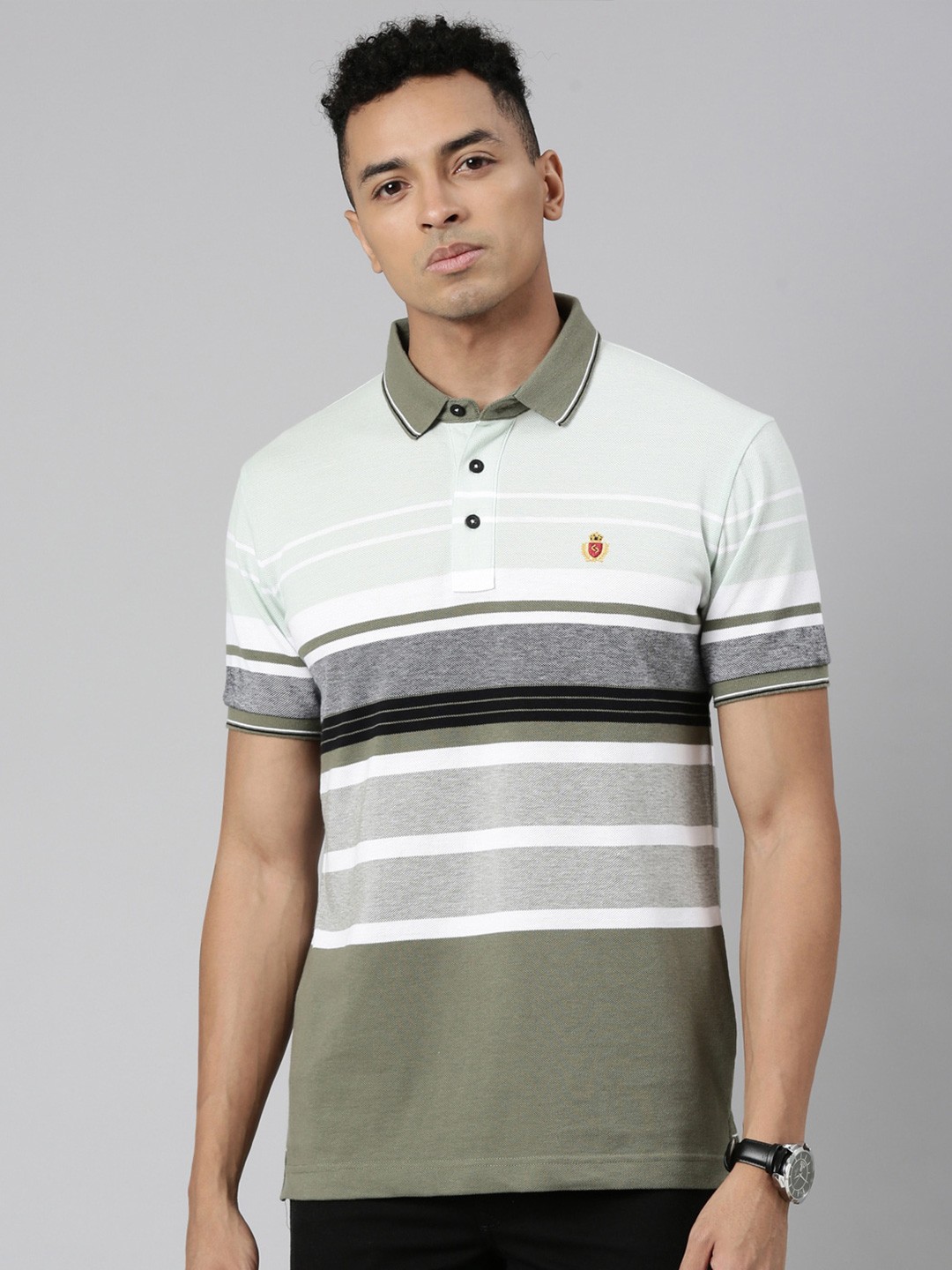 

Classic Polo Striped Polo Collar Short Sleeves Cotton Slim Fit T-shirt, White