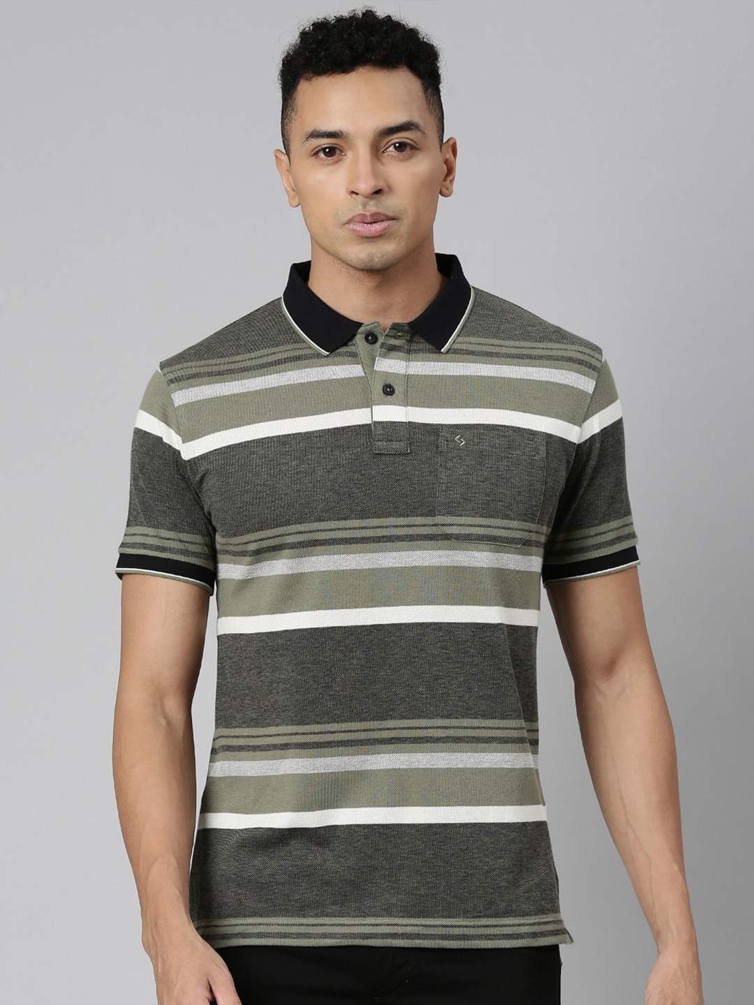 

Classic Polo Striped Polo Collar Short Sleeves Cotton Slim Fit T-shirt, Olive