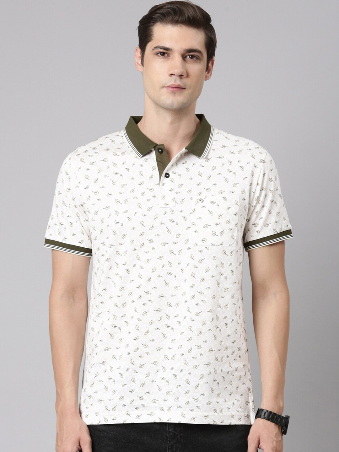 

Classic Polo Floral Printed Polo Collar Short Sleeves Cotton Slim Fit T-shirt, White