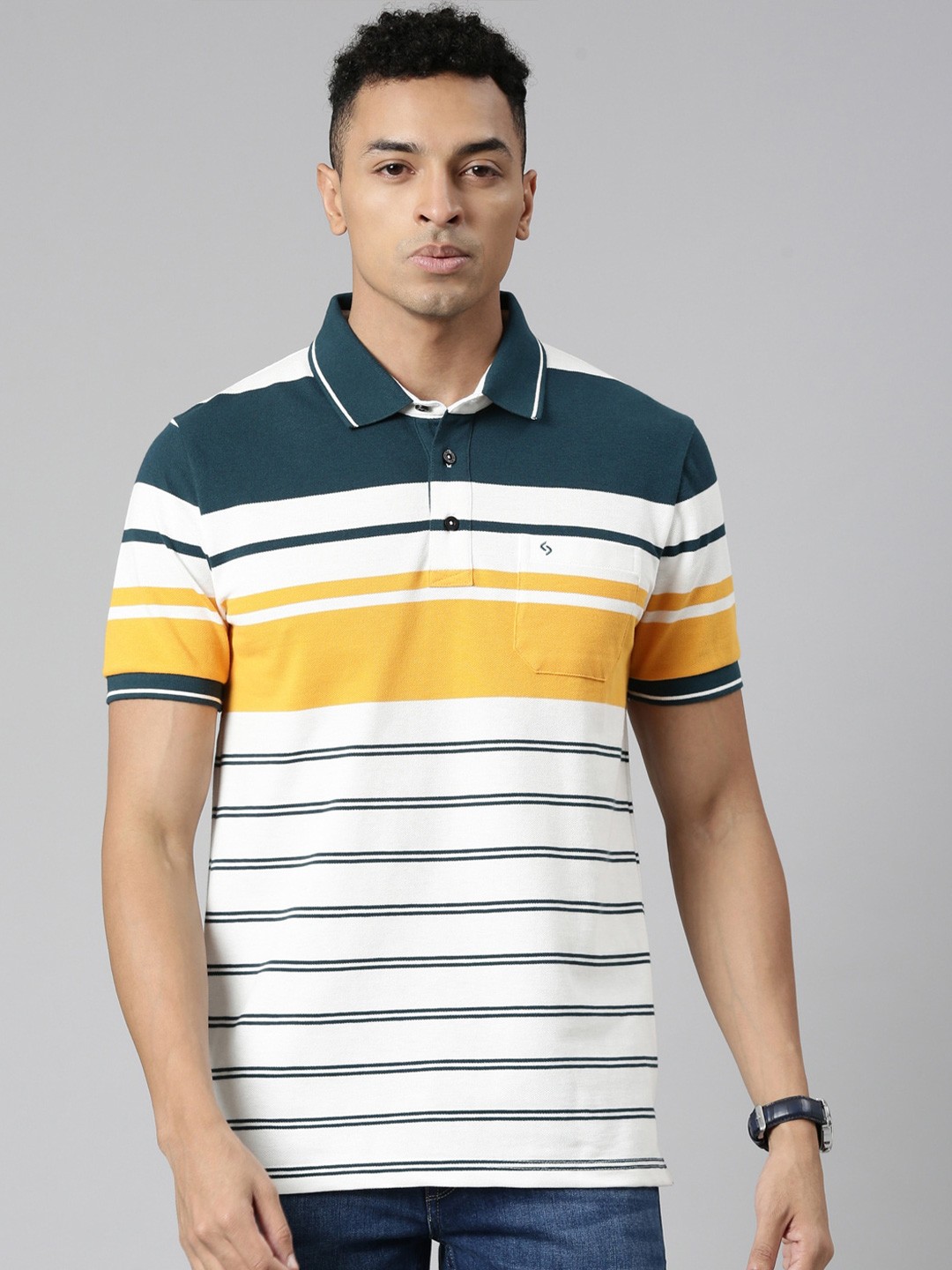 

Classic Polo Striped Polo Collar Cotton Slim Fit T-shirt, White