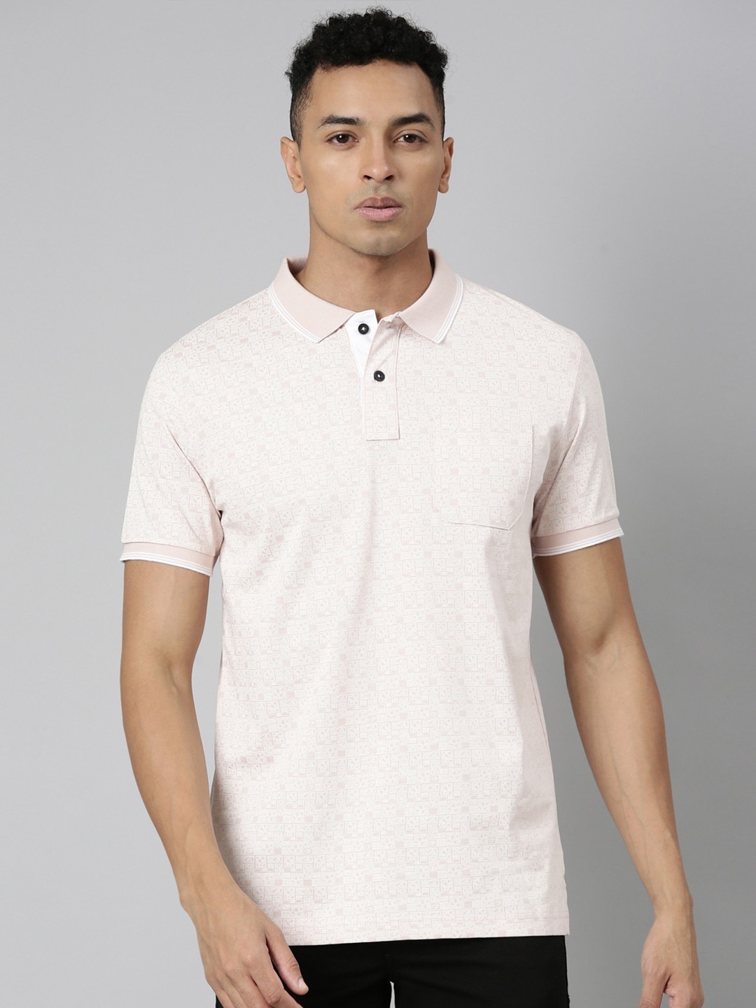 

Classic Polo Geometric Printed Polo Collar Short Sleeves Cotton Slim Fit T-shirt, Pink