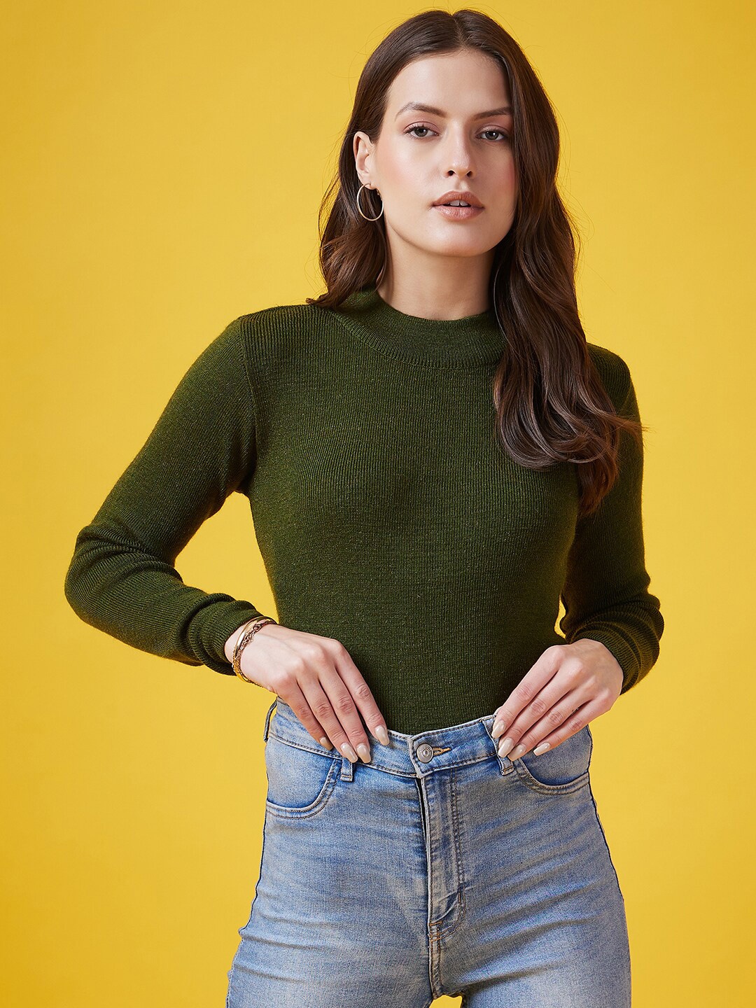 

CLAPTON Cable Knit Woollen Turtleneck Sweater, Green