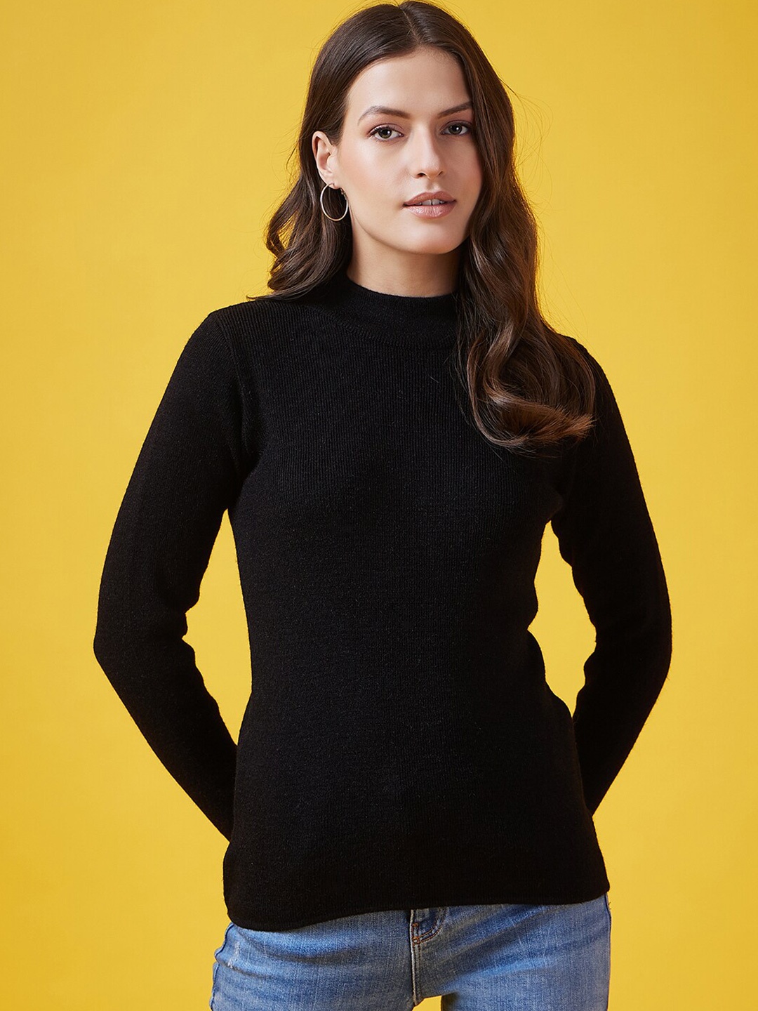 

CLAPTON Turtle Neck Long Sleeves Woollen Pullover, Black