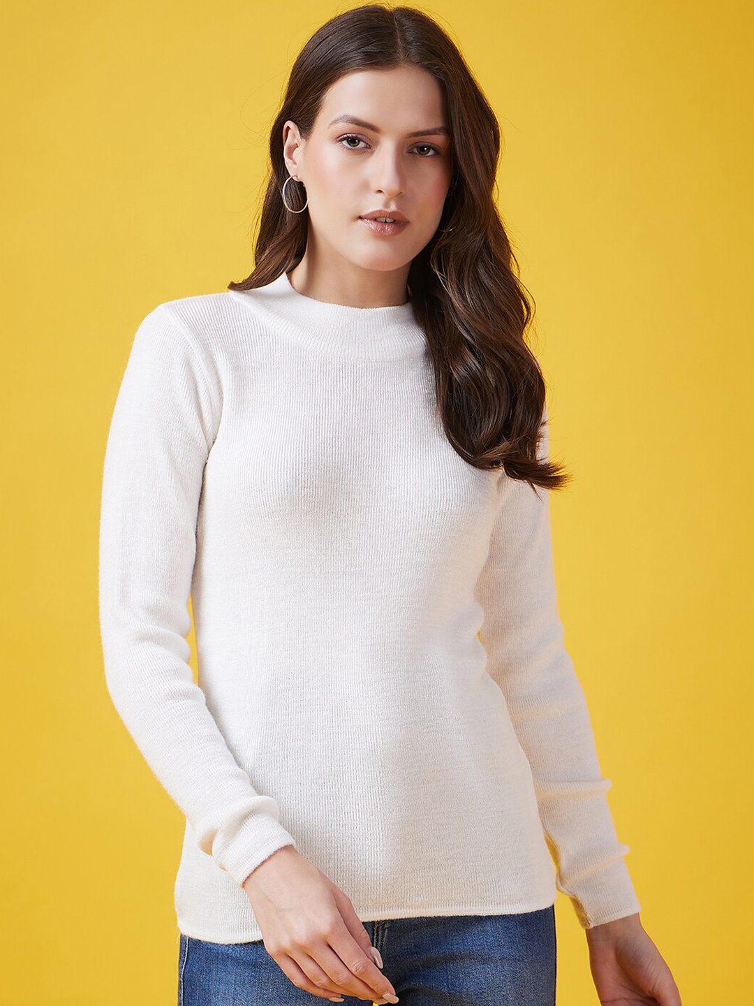 

CLAPTON Turtle Neck Long Sleeves Woollen Pullover, White