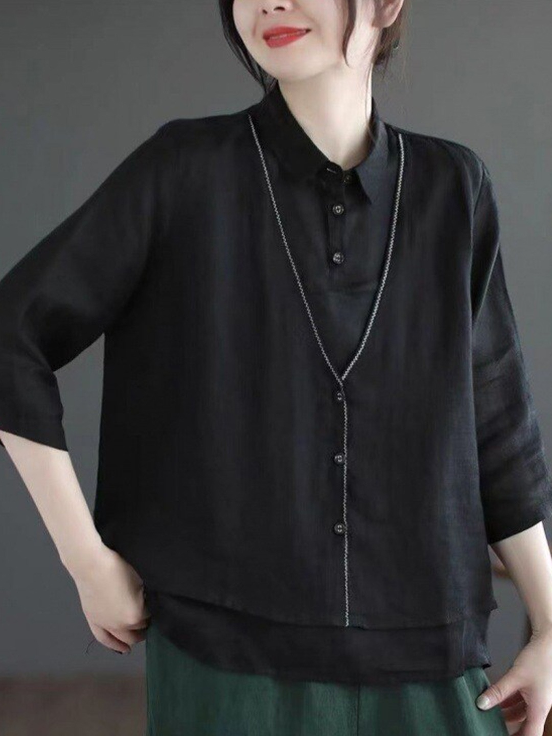 

StyleCast Black Shirt Collar Cotton Shirt Style Top