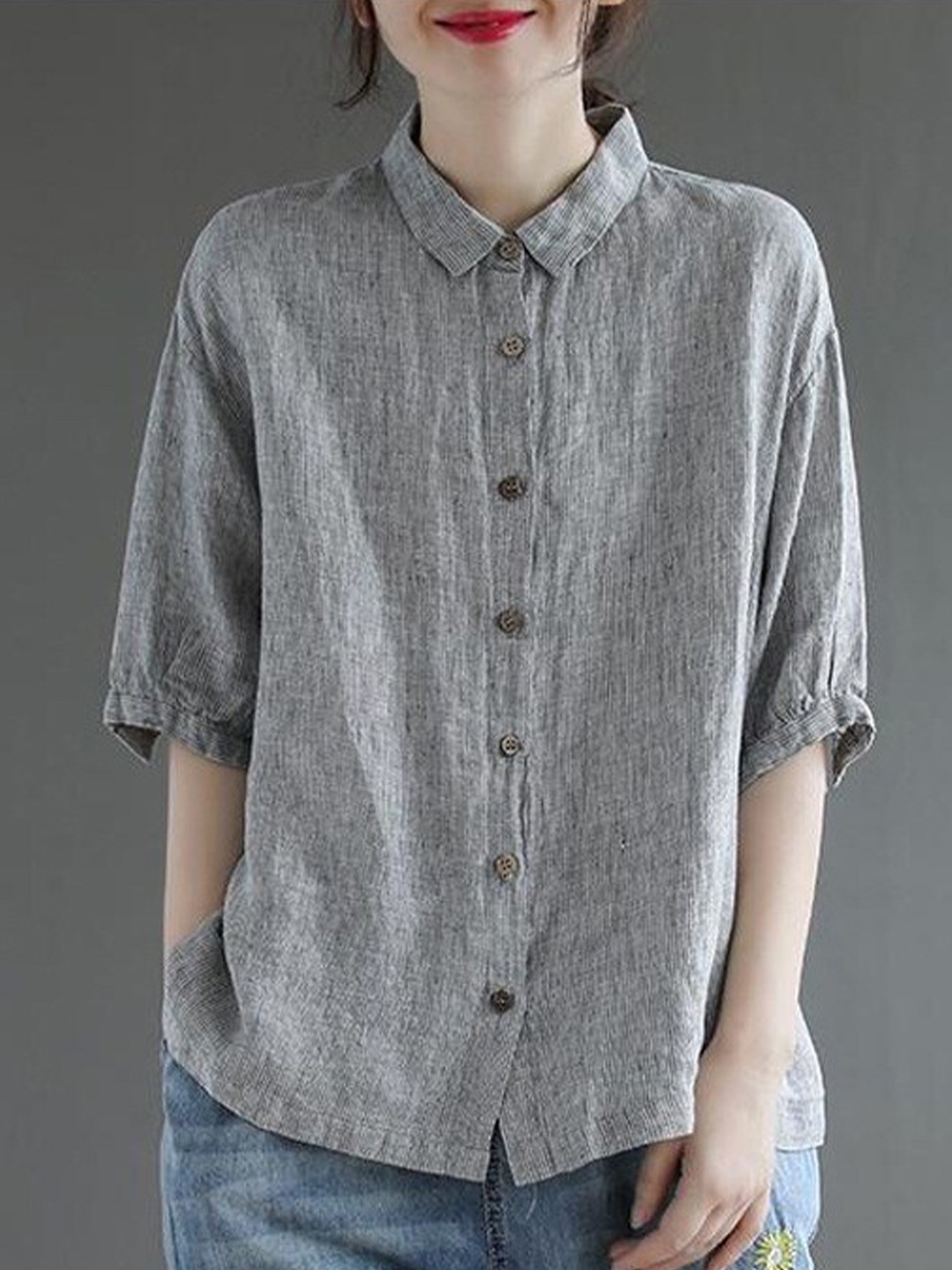

StyleCast Grey Drop Shoulder Cotton Casual Shirt