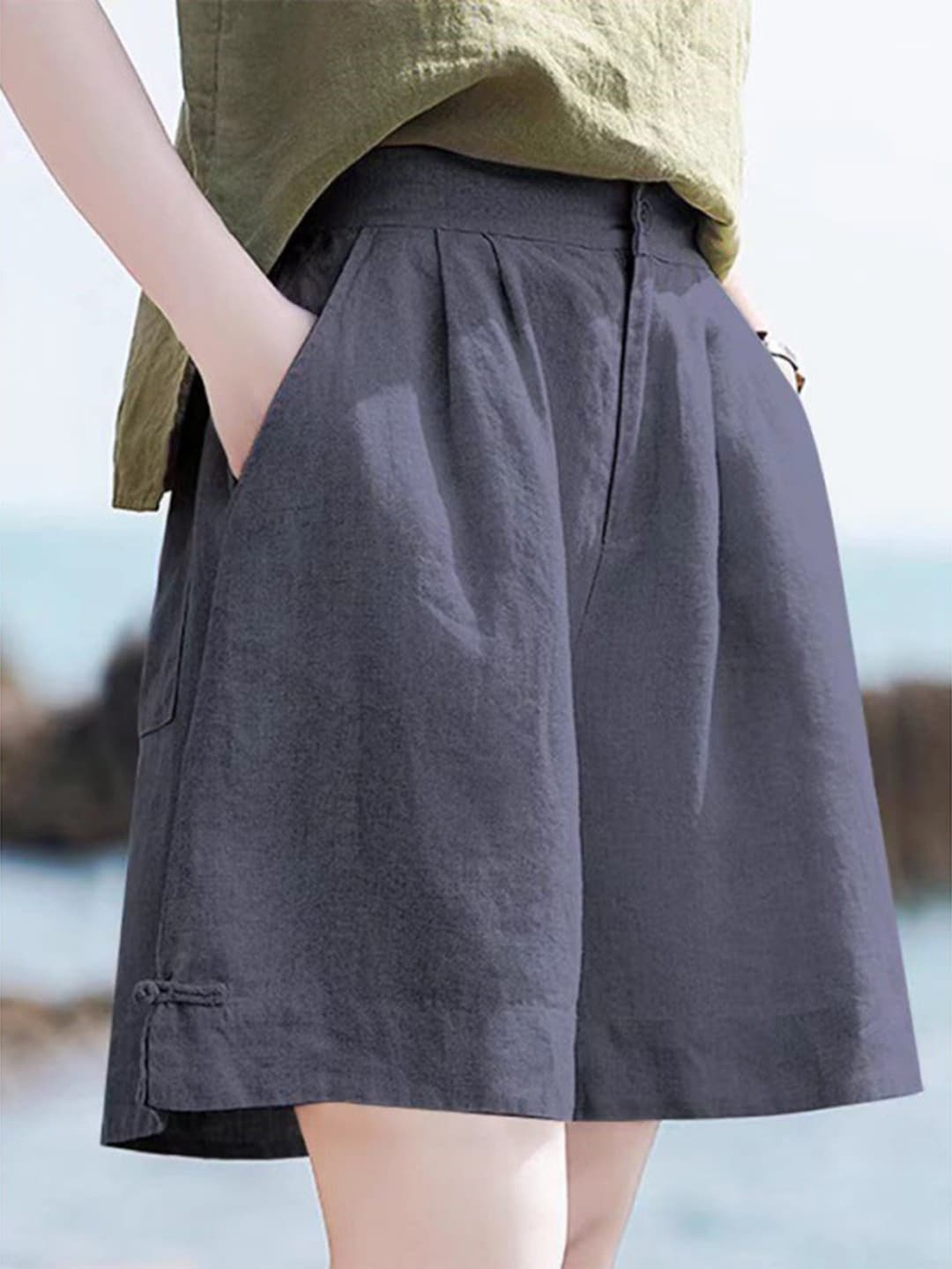 

StyleCast Women Mid-Rise Cotton Shorts, Grey